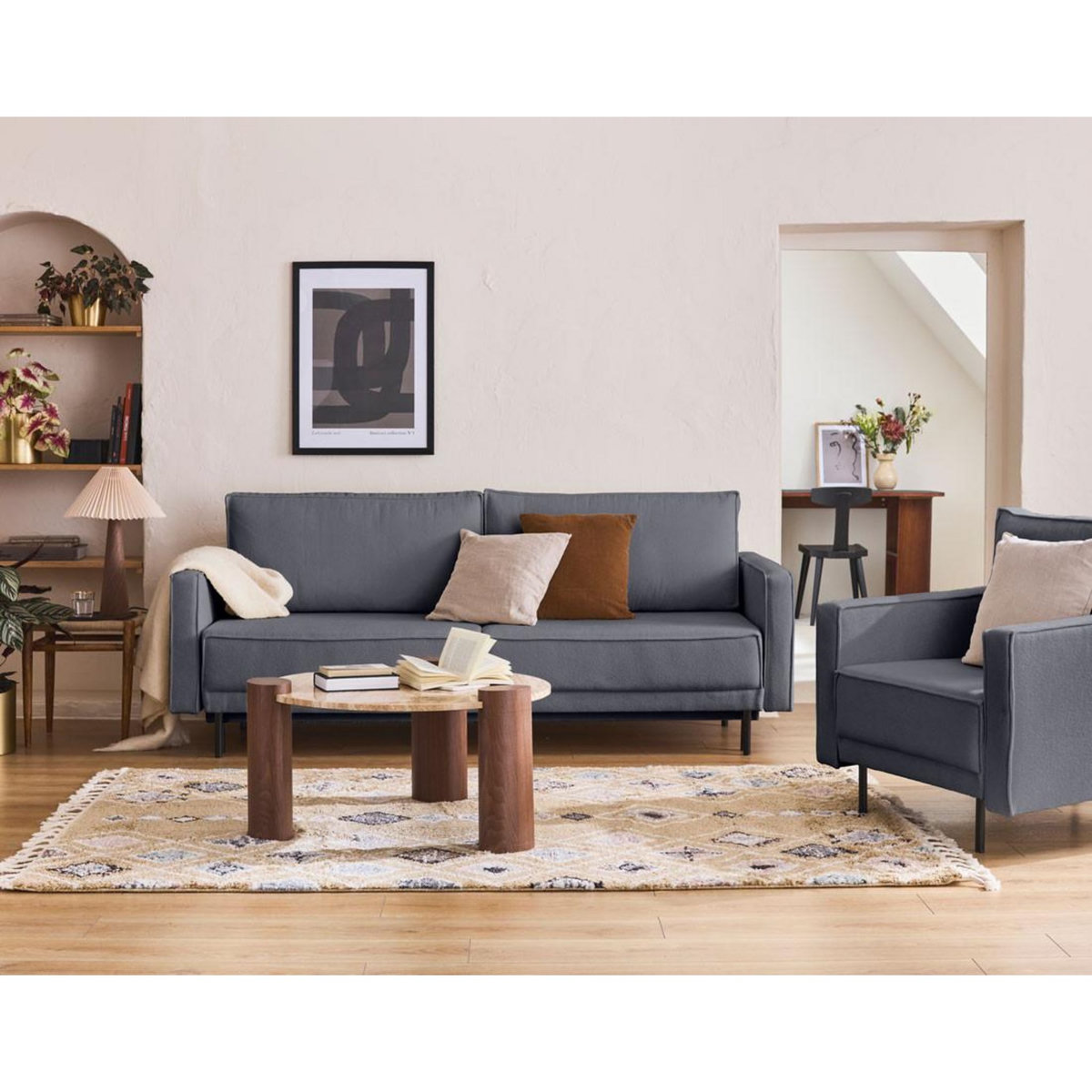 LISA DESIGN Charlie - canapé droit 3 places - convertible avec coffre - en tissu