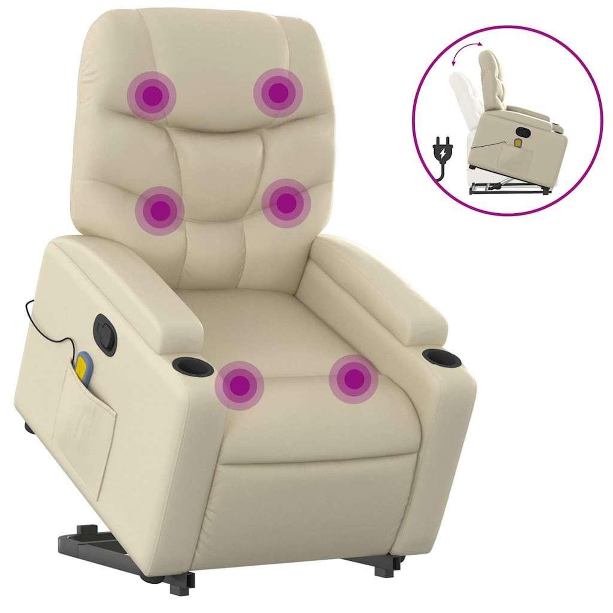 Voir la diapositive 2 : VIDAXL Fauteuil inclinable de massage Creme Similicuir