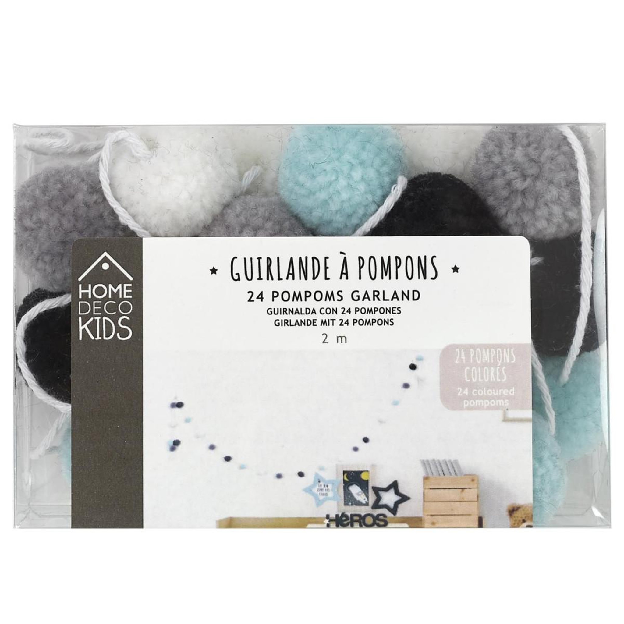 Voir la diapositive 3 : HOME DECO KIDS Guirlande 24 pompons  boule garçon  2m multicolore