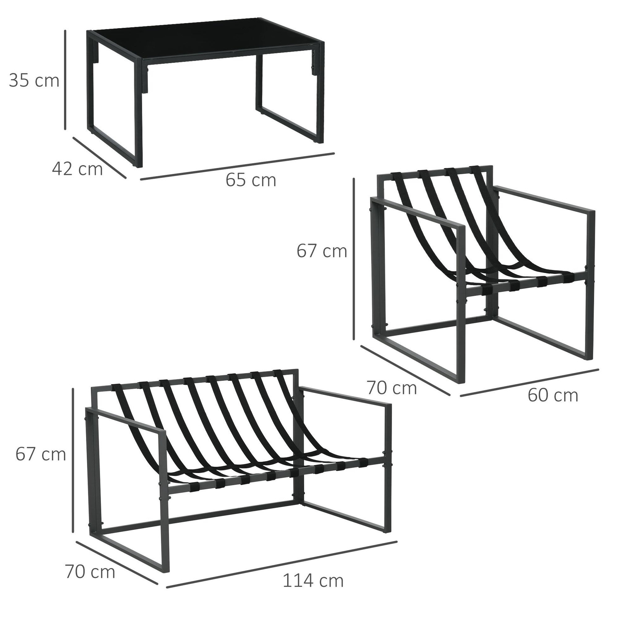 Voir la diapositive 3 : OUTSUNNY Salon de jardin 4 personnes - 4 pièces, 3 coussins - acier époxy noir polyester beige