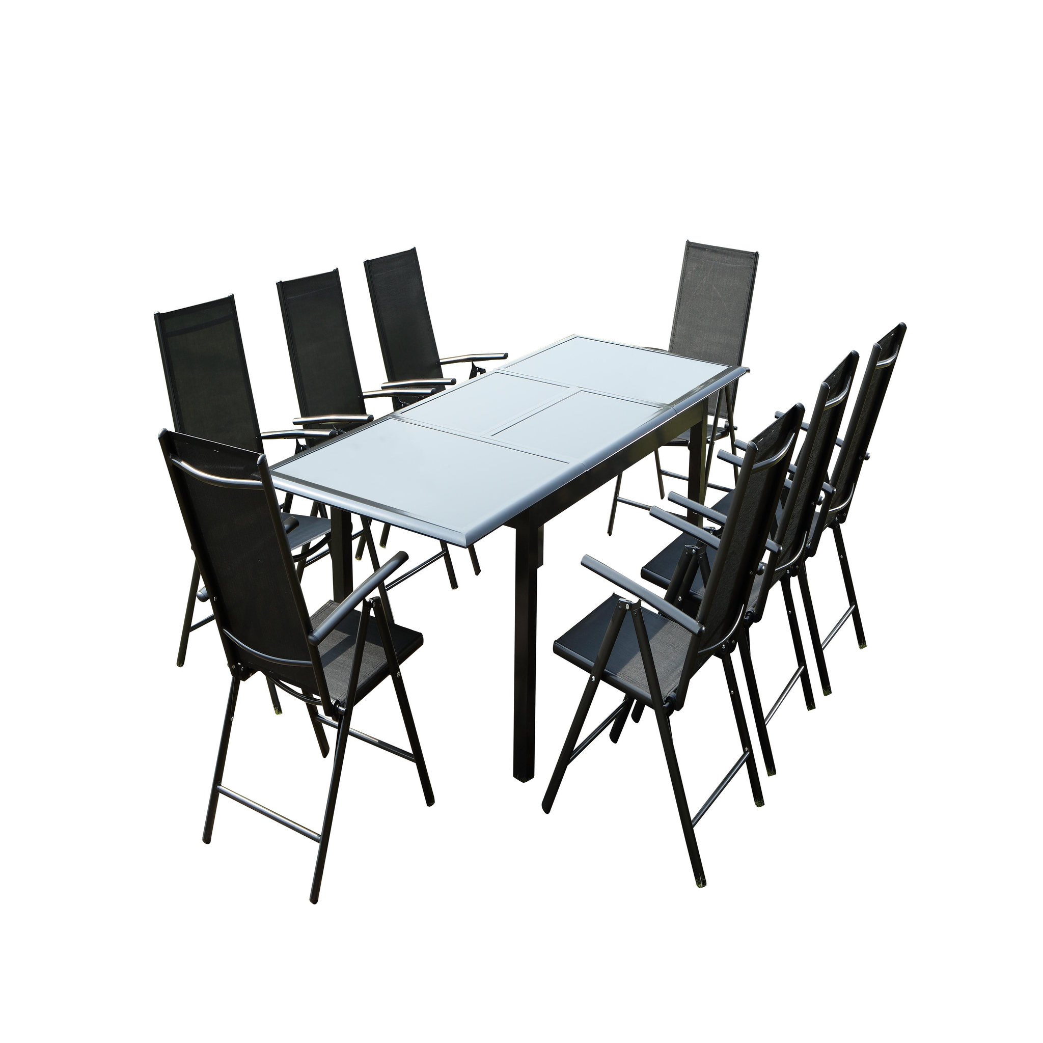 CONCEPT USINE Table de jardin et 8 chaises en aluminium gris RAVENNE