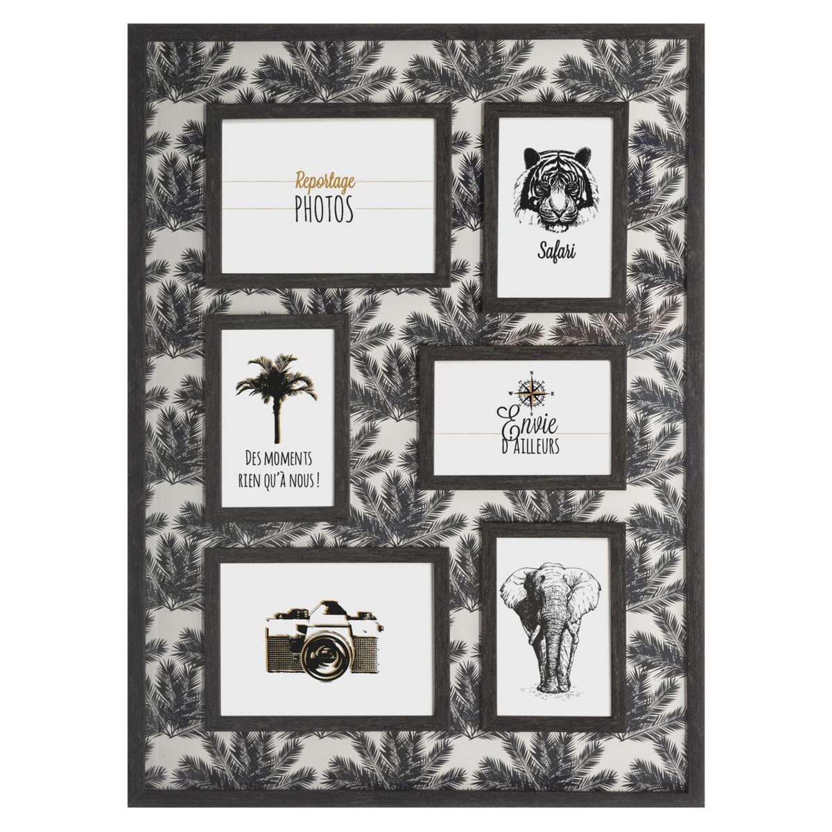 ATMOSPHERA Pêle-mêle 6 photos en relief imprimé Palmier Noir et Blanc- 46 x 62 cm