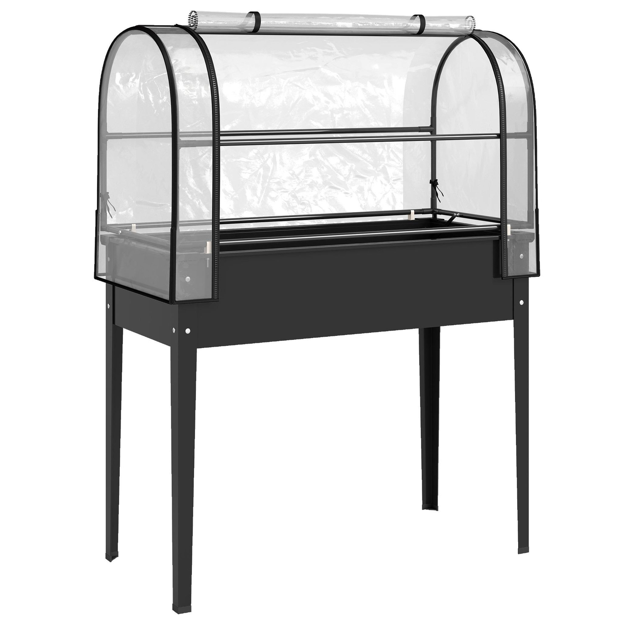 OUTSUNNY Potager sur pieds - serre rabattable - trou de drainage - pour plantes fleurs légumes - métal - 100 x 49 x 136 - noir