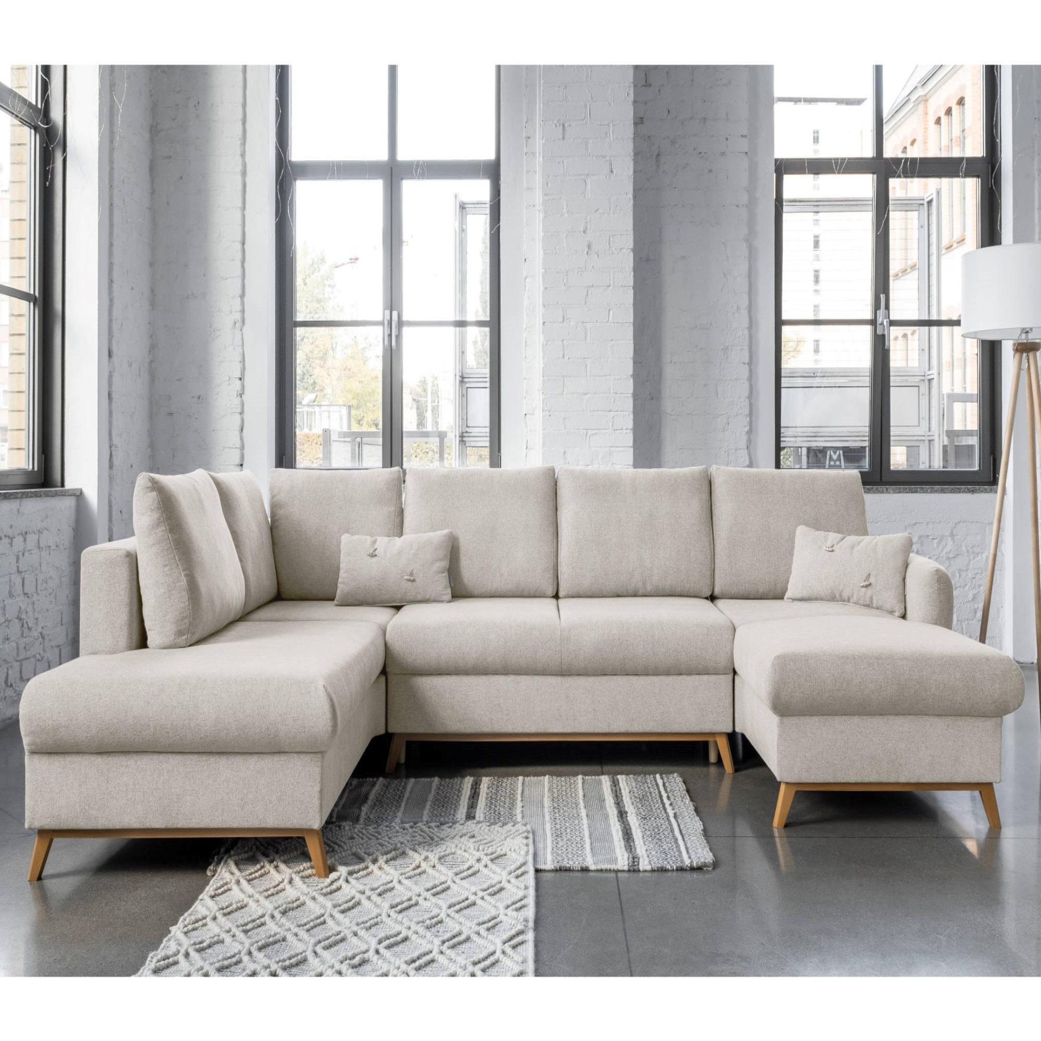 Voir la diapositive 5 : BEST MOBILIER Lagom - canapé d'angle panoramique - convertible - avec coffre - en tissu - 7 places - gauche