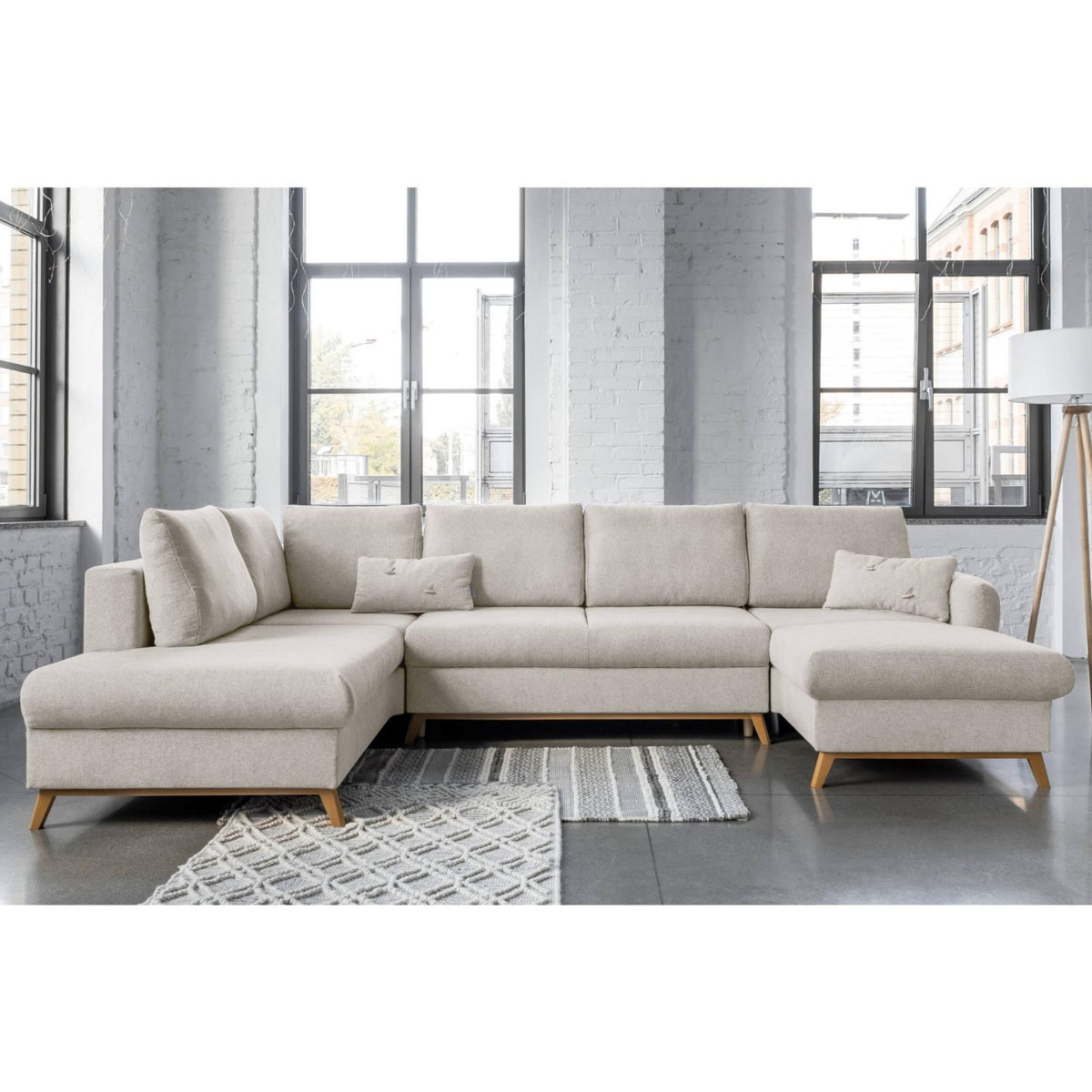 BEST MOBILIER Lagom - canapé d'angle panoramique - convertible - avec coffre - en tissu - 7 places - gauche