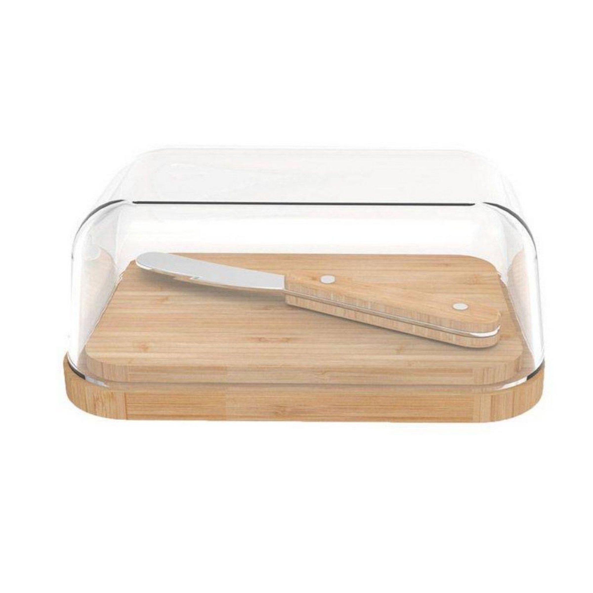 PEBBLY Beurrier en verre/bambou avec couteau - NBA152