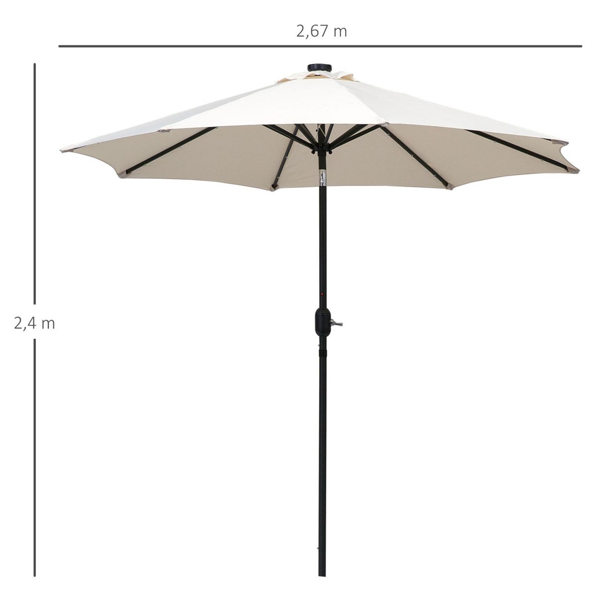 OUTSUNNY Parasol octogonal inclinable Ø 2,67 x 2,4 m lumineux solaire 24 LED polyester haute densité 180 g/m² crème