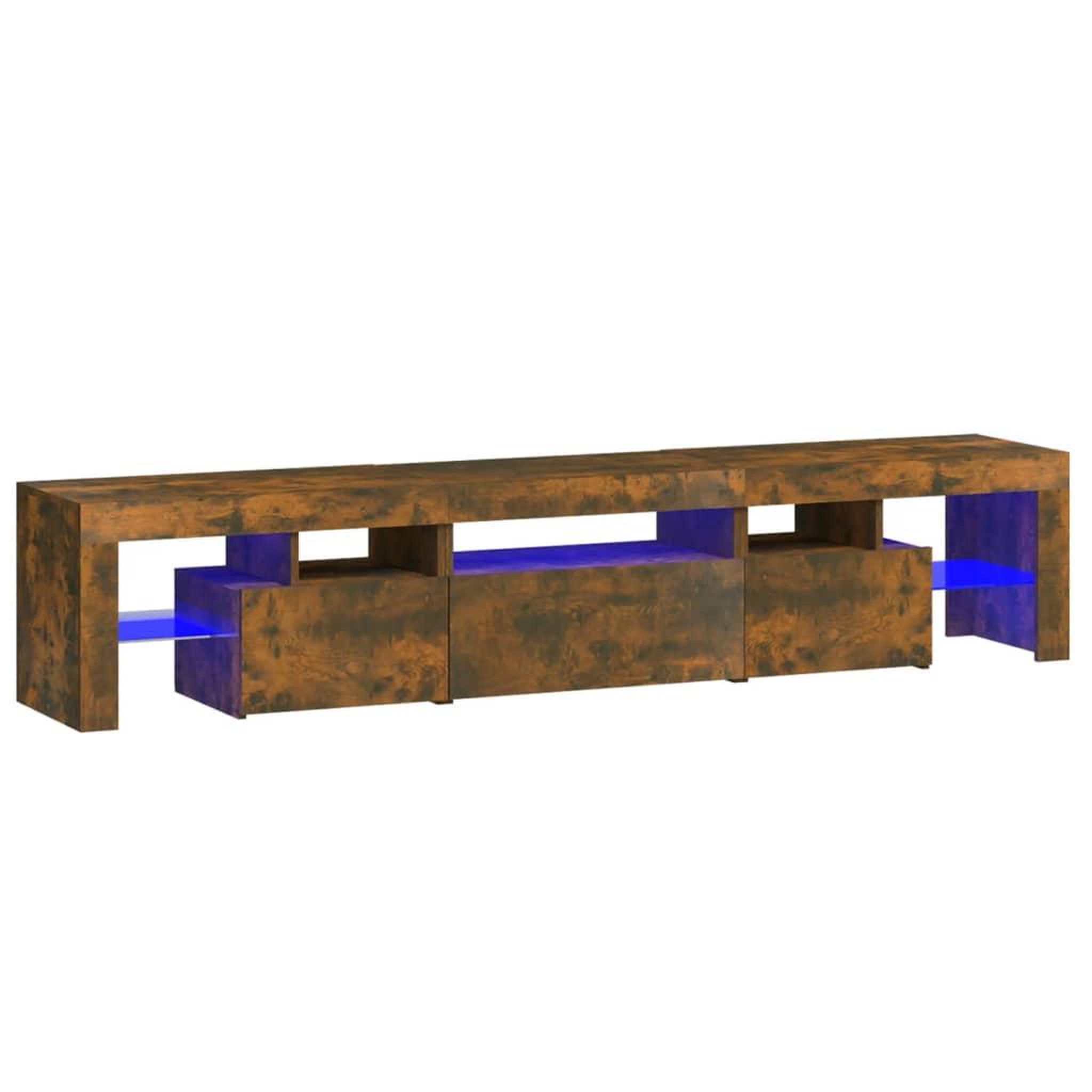 Voir la diapositive 2 : VIDAXL Meuble TV avec lumieres LED Chene fume 200x36,5x40 cm