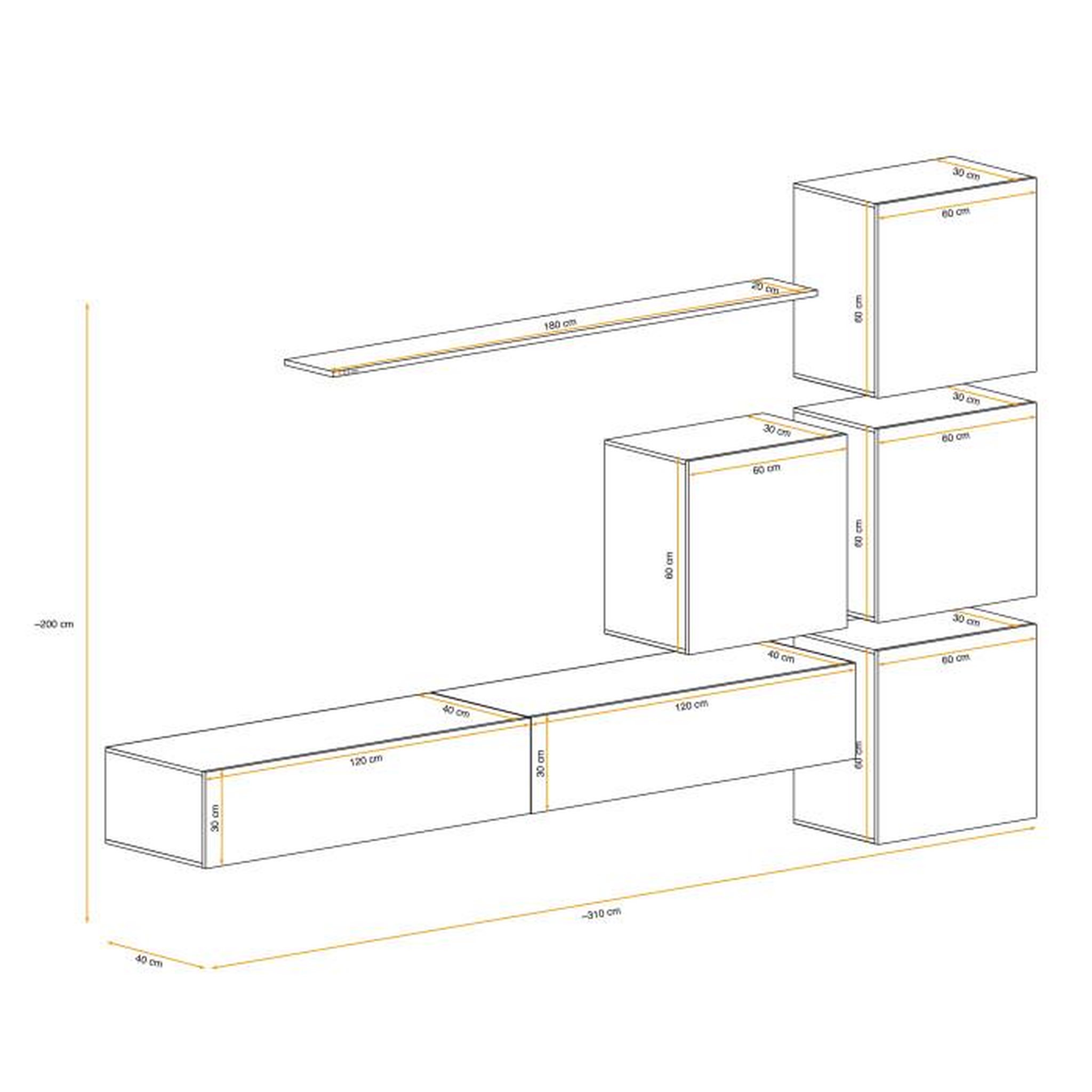 Voir la diapositive 3 : Paris Prix Meuble TV Mural Design  Switch IX  310cm Naturel & Blanc