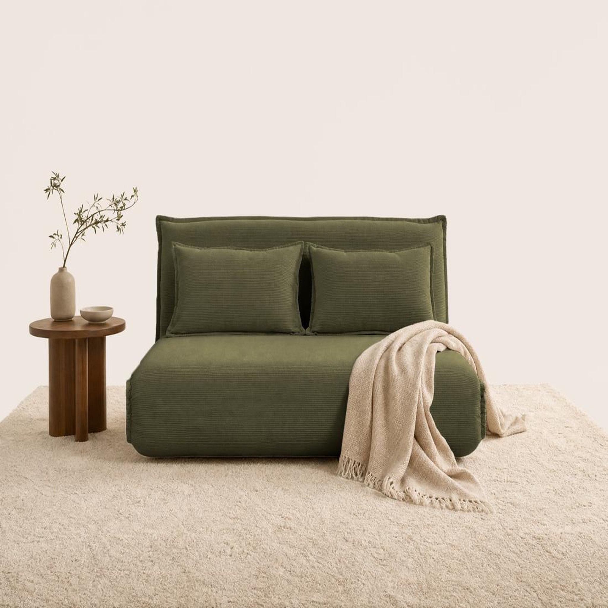 Voir la diapositive 2 : BEST MOBILIER Candice - banquette 2 places convertible clic-clac en velours côtelé