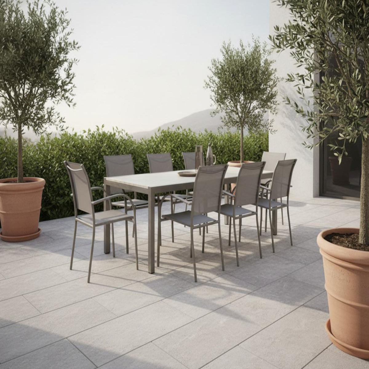 HESPERIDE Table de jardin extensible en alu Luzane argile/café, rallonge relevable - 12 places - Hespéride