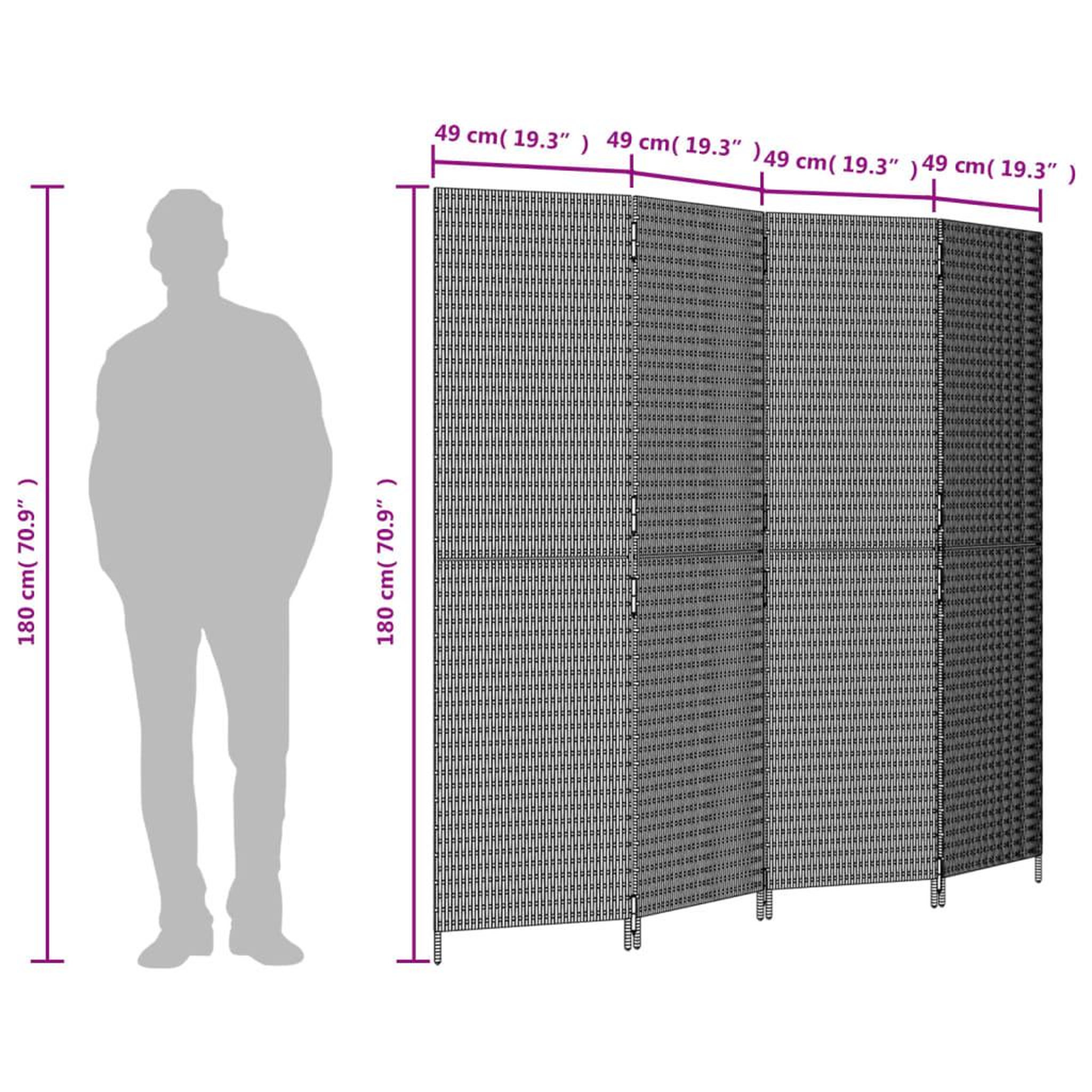 Voir la diapositive 6 : VIDAXL Cloison de separation 4 panneaux marron resine tressee