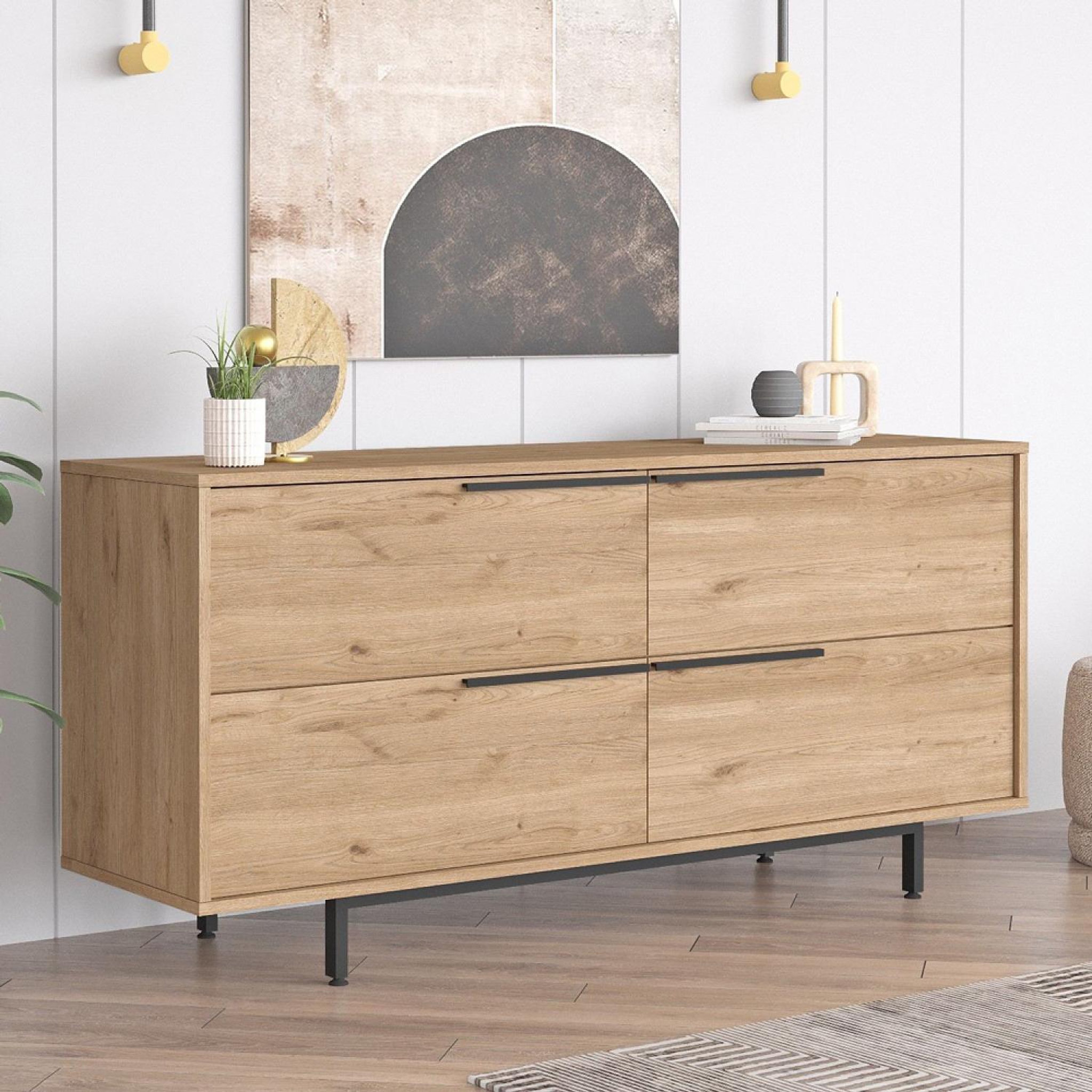 Voir la diapositive 3 : CONCEPT USINE Buffet 4 portes finition bois et métal noir 160x75cm abey