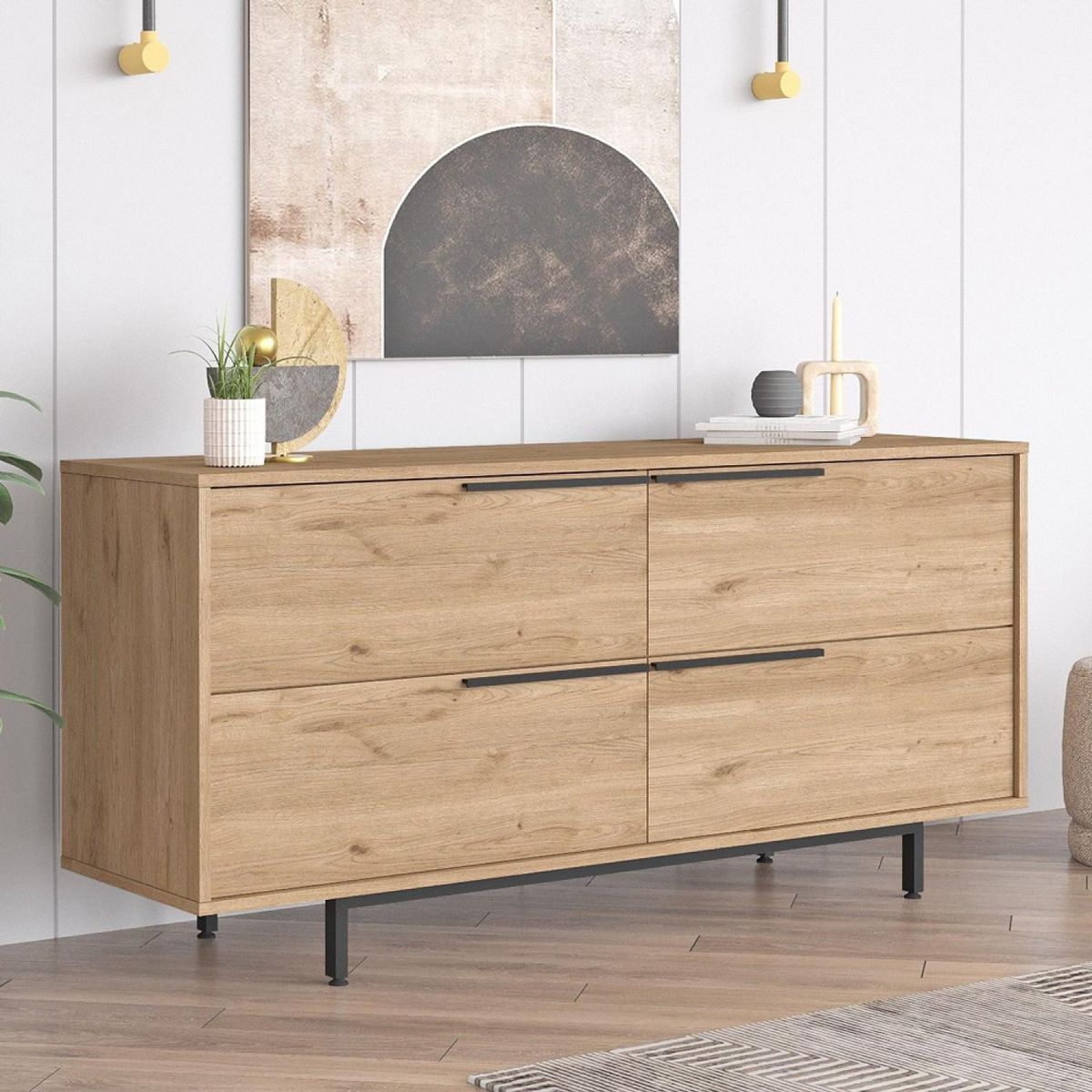 CONCEPT USINE Buffet 4 portes finition bois et métal noir 160x75cm ABEY