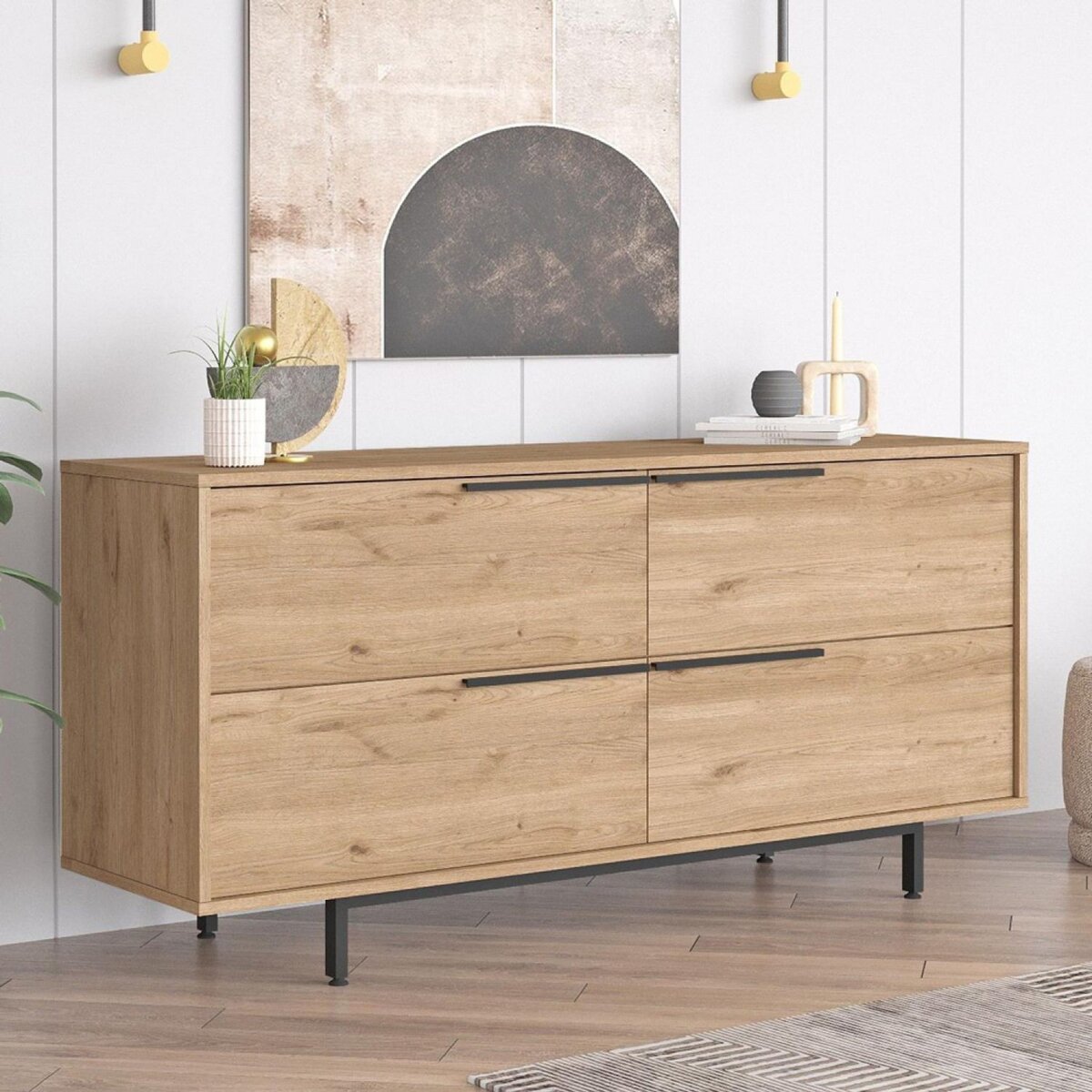 CONCEPT USINE Buffet 4 portes finition bois et métal noir 160x75cm ABEY