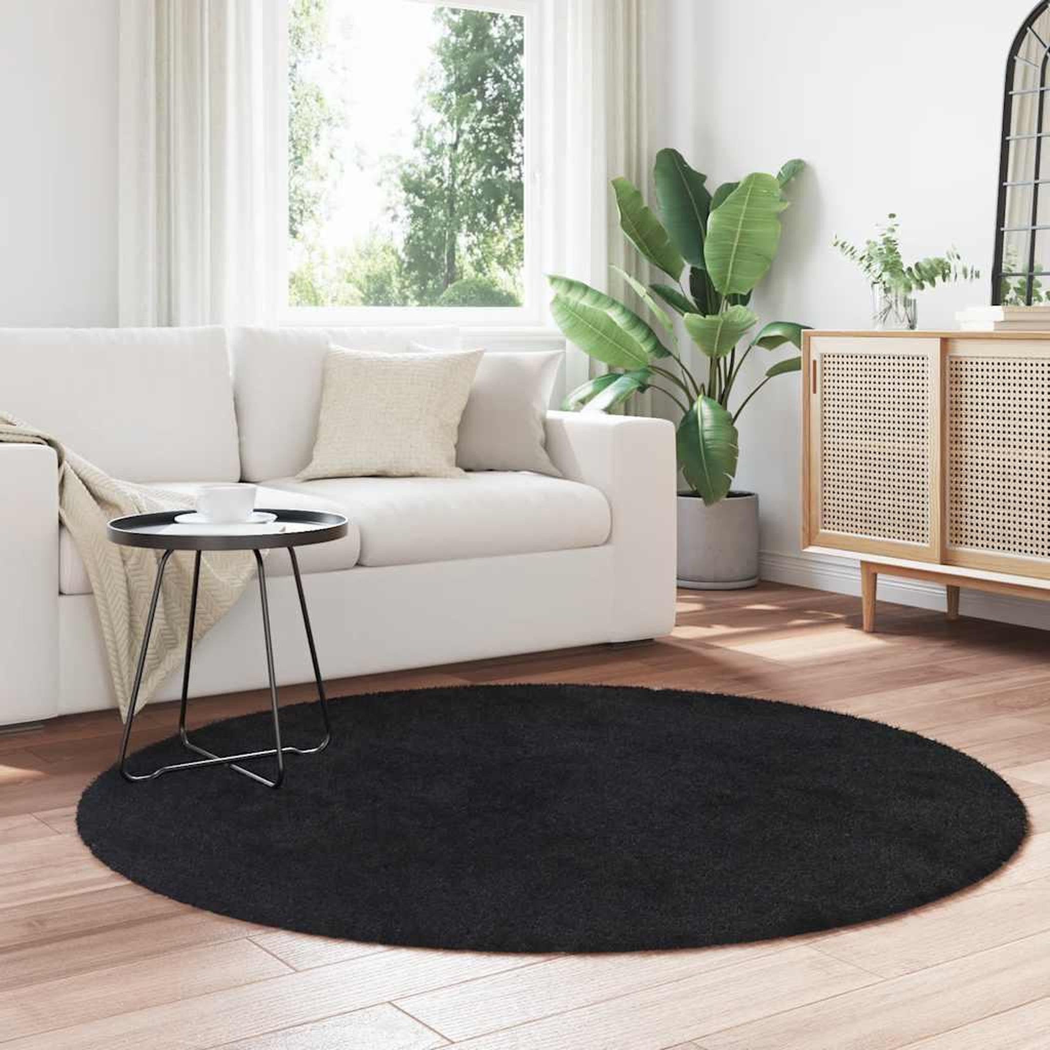 Voir la diapositive 3 : VIDAXL Tapis shaggy a poils longs NAVARRA noir 160x160 cm polyester