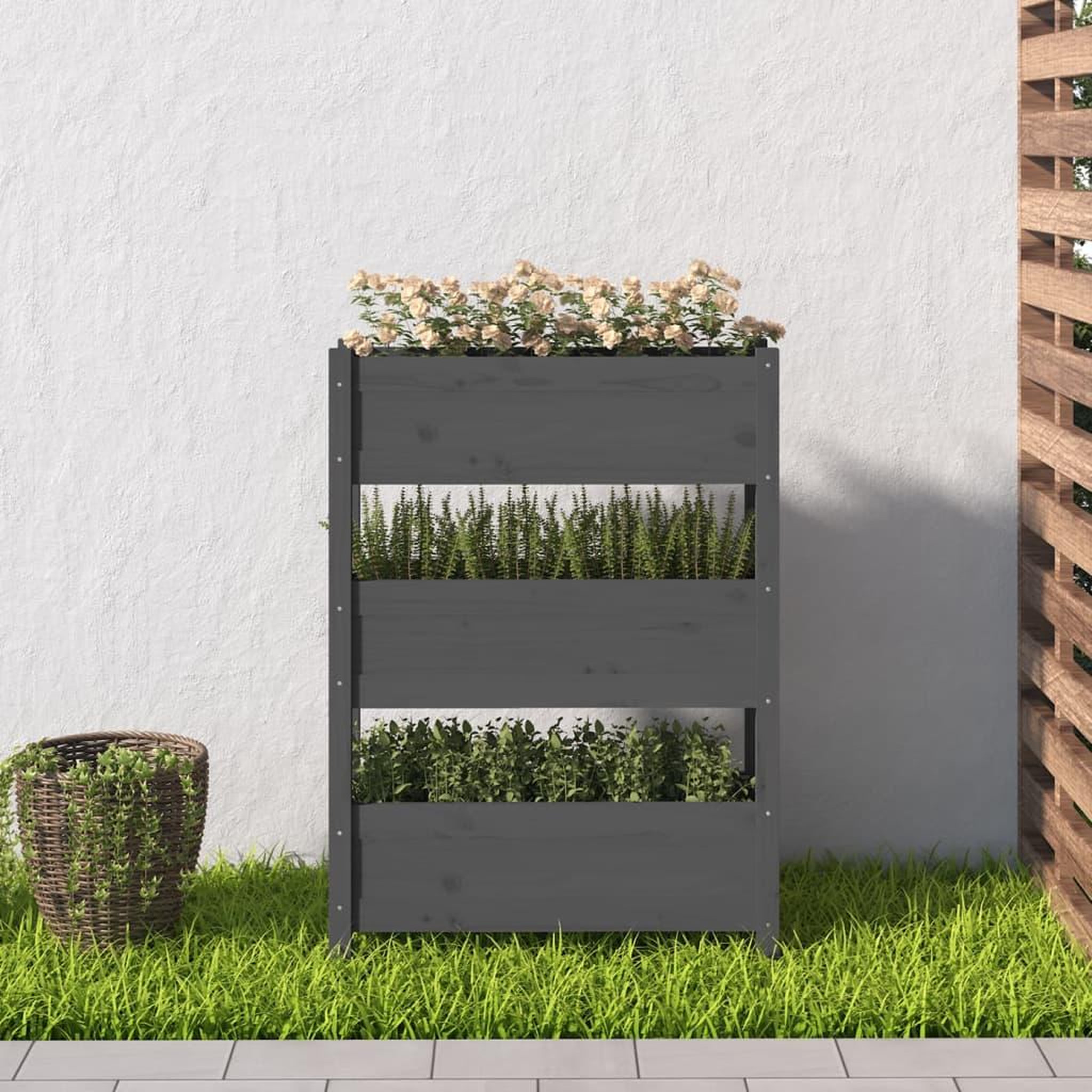 Voir la diapositive 3 : VIDAXL Jardiniere Gris 77x25x104,5 cm Bois massif de pin