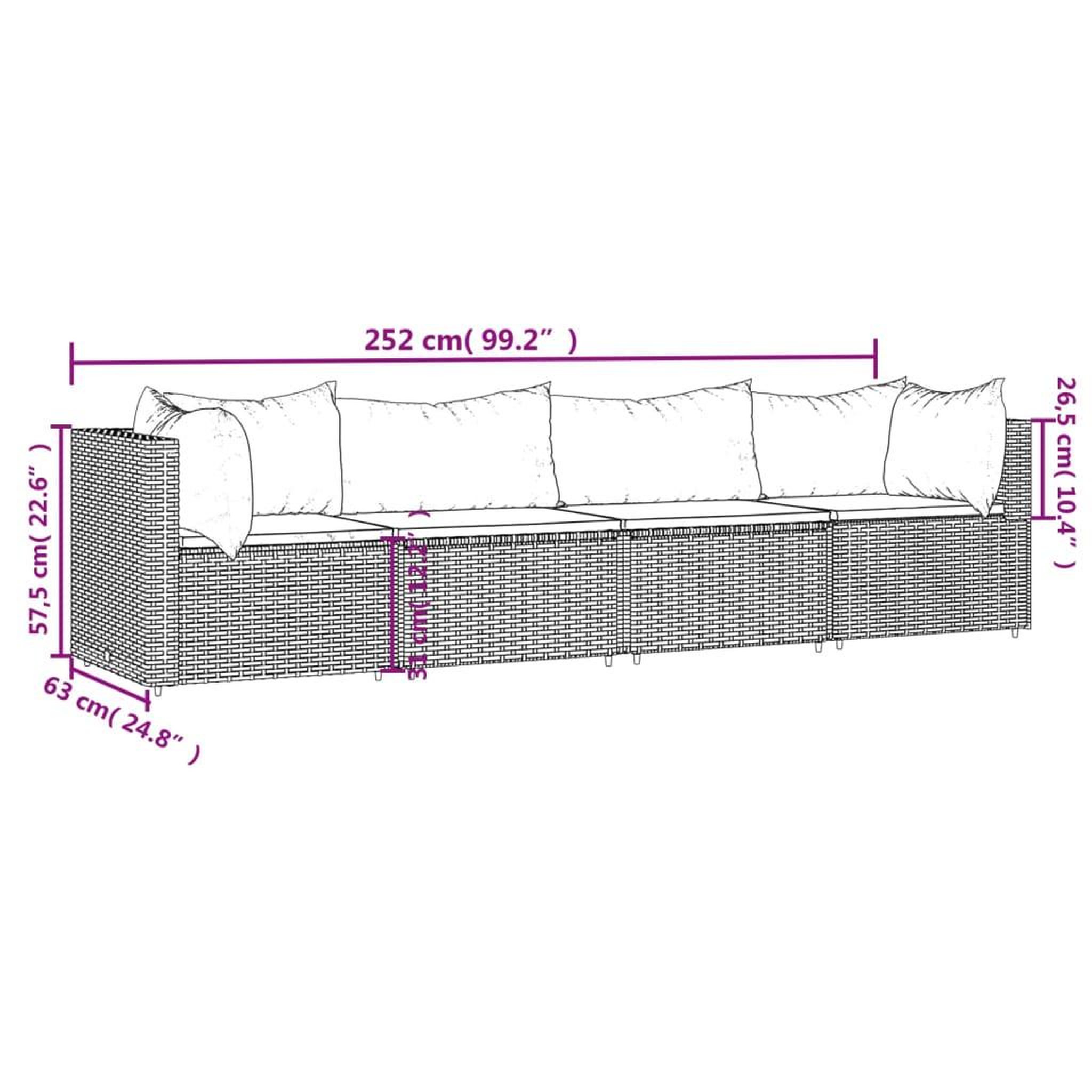 Voir la diapositive 6 : VIDAXL Salon de jardin 4 pcs avec coussins Gris Resine tressee