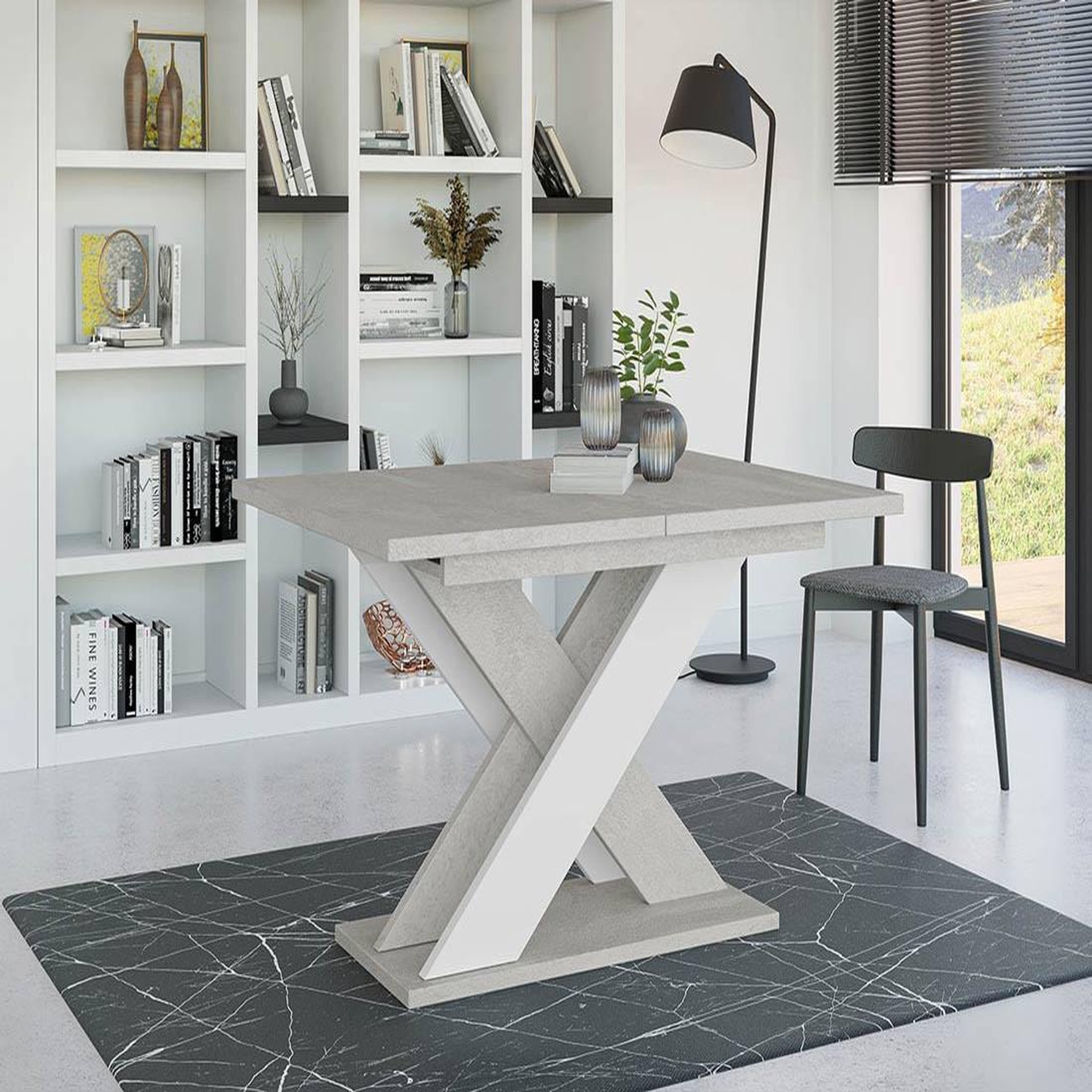 Voir la diapositive 6 : BEST MOBILIER Tosca - table à manger extensible - gris et blanc - 4 à 6 personnes