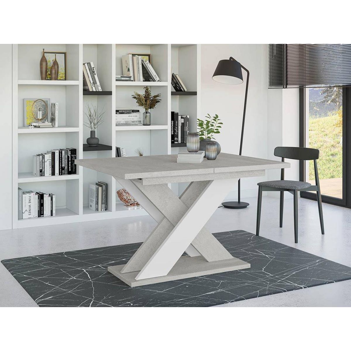 BEST MOBILIER Tosca - table à manger extensible - gris et blanc - 4 à 6 personnes