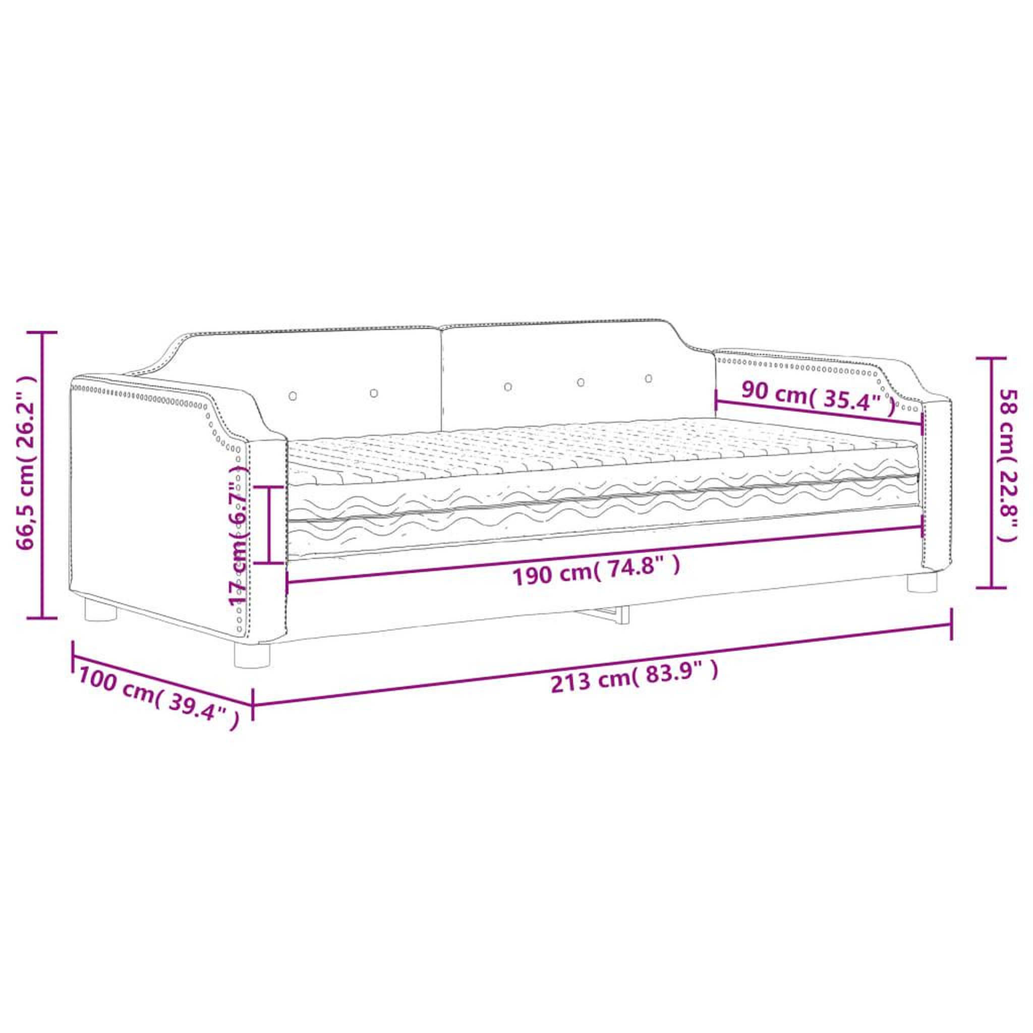 Voir la diapositive 6 : VIDAXL Lit de jour avec matelas noir 90x190 cm tissu