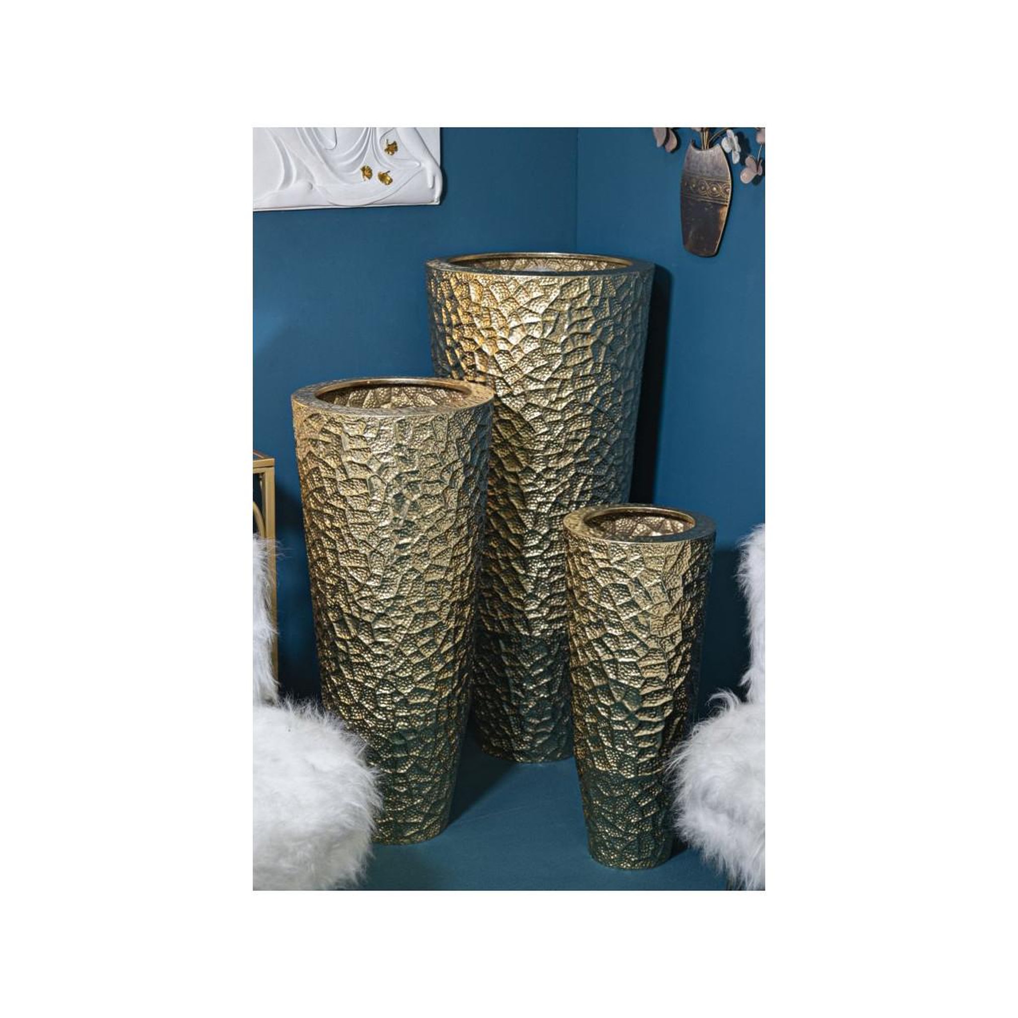 Voir la diapositive 6 : Paris Prix Lot de 3 vases en métal  glasy  114cm or