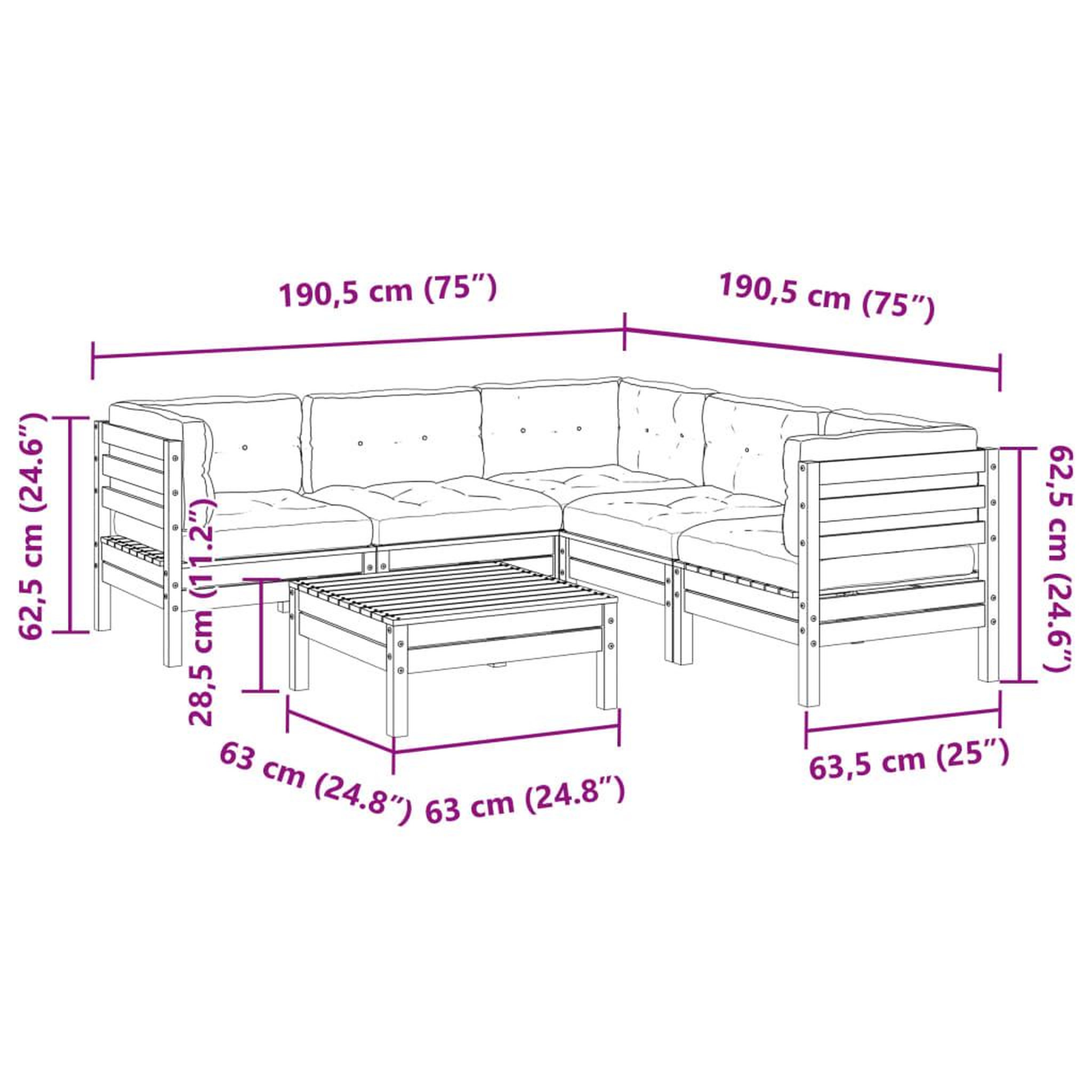Voir la diapositive 6 : VIDAXL Salon de jardin 6 pcs avec coussins cire marron bois pin massif
