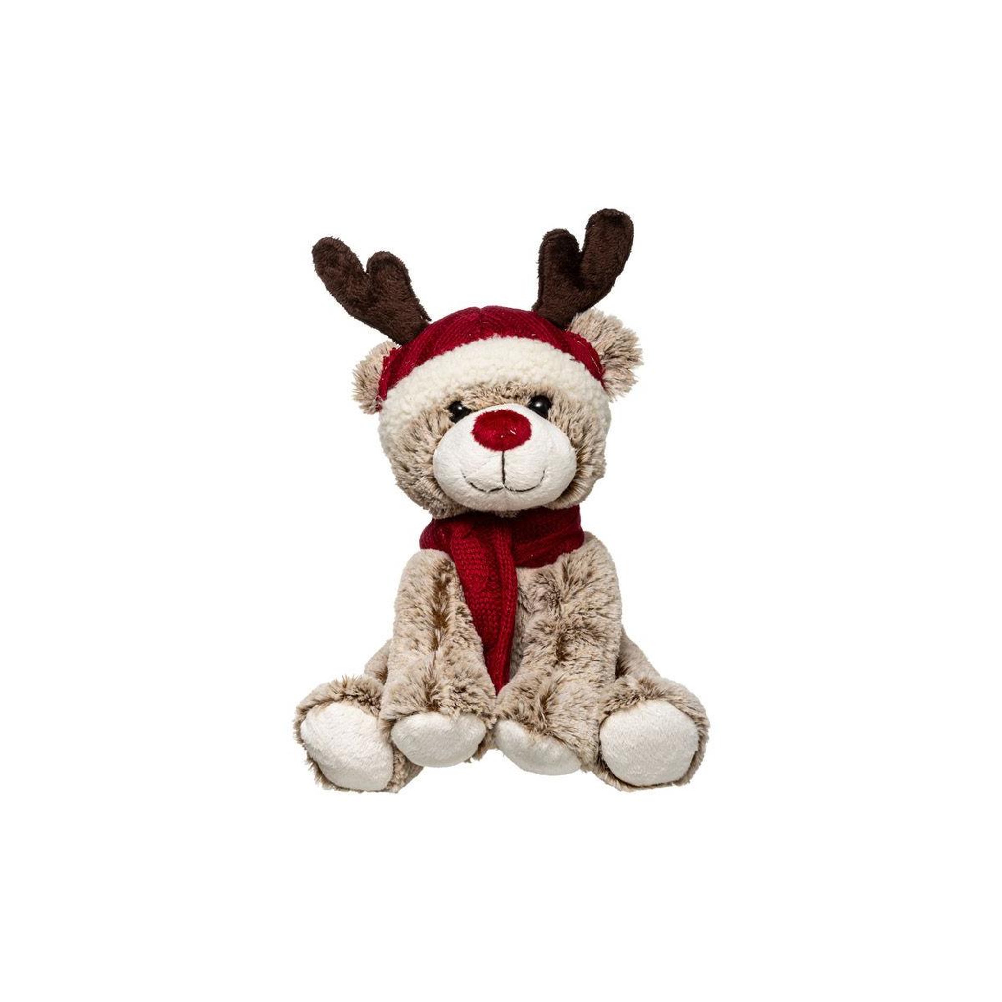 FEERIC LIGHT & CHRISTMAS Peluche enfant renne bonnet  étoile  35cm naturel