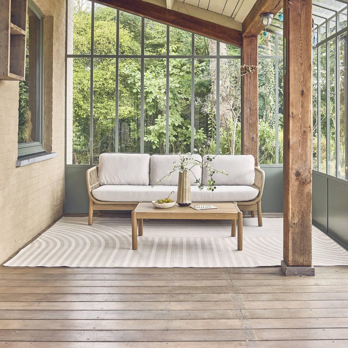 SWEEEK Tapis intérieur/extérieur motif arches beige, 100% polyester recyclé