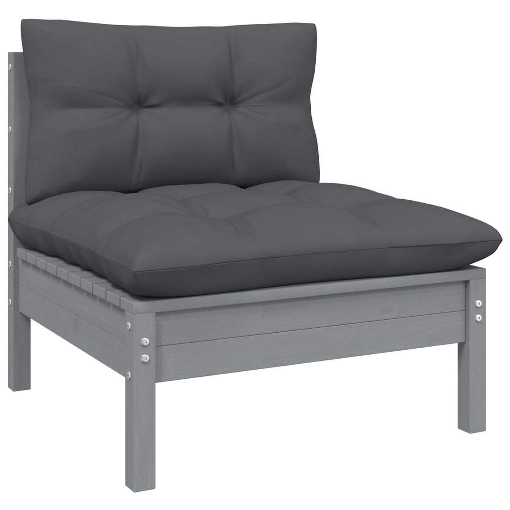 Voir la diapositive 4 : VIDAXL Salon de jardin 9 pcs avec coussins Gris Bois de pin massif