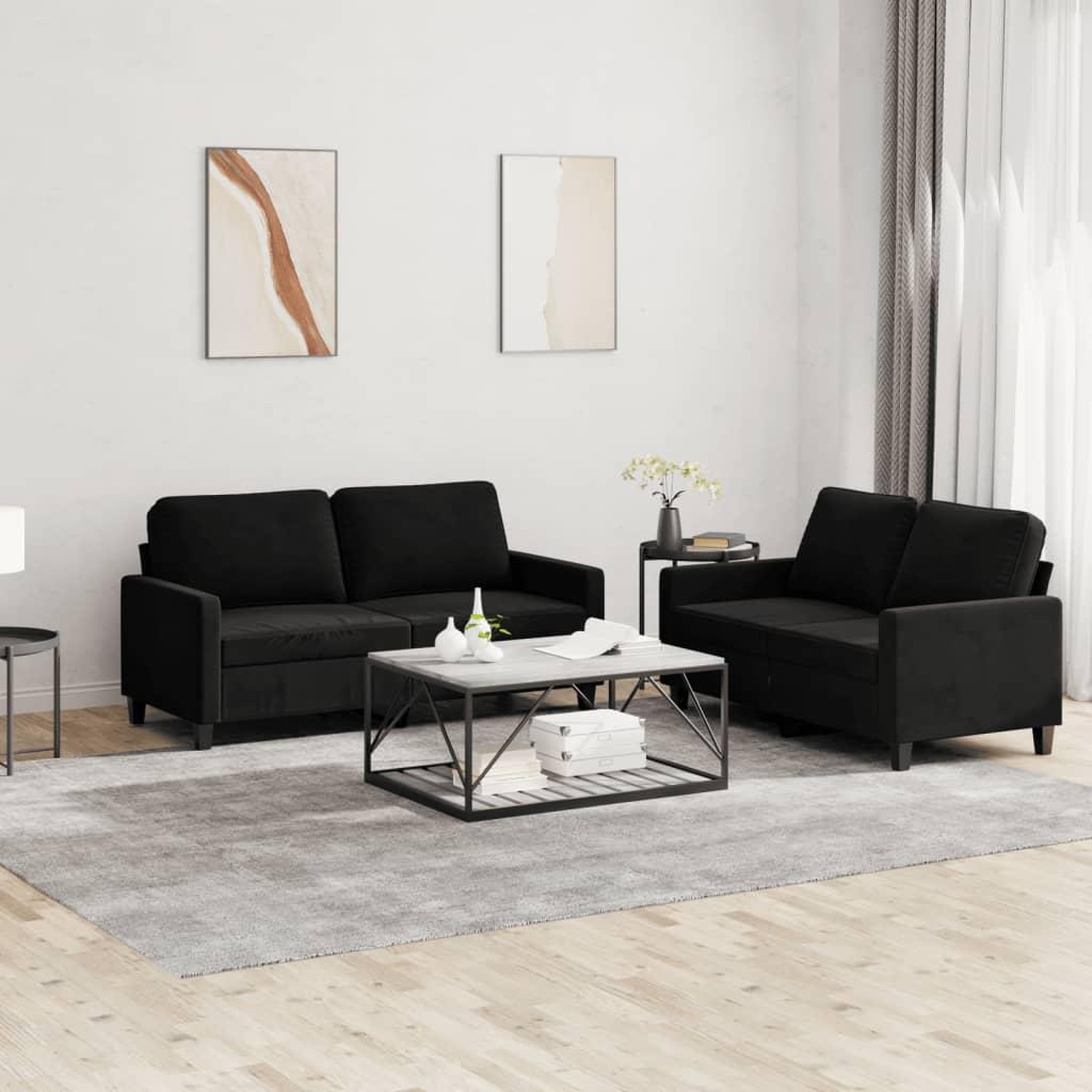 VIDAXL Ensemble de canapes 2 pcs avec coussins Noir Velours