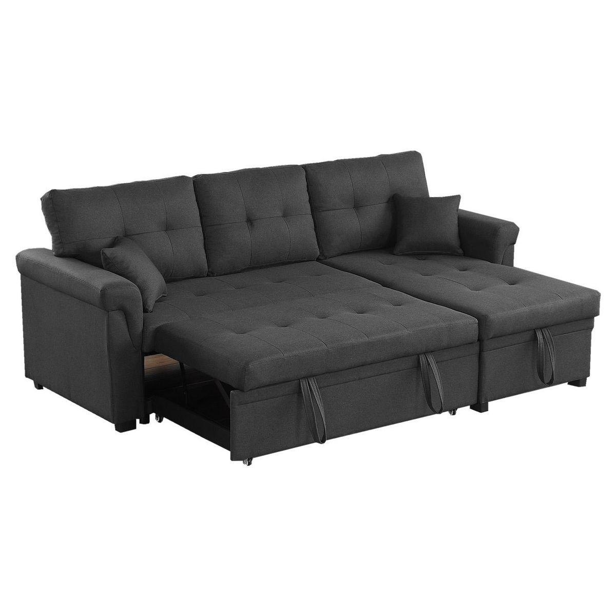 CONCEPT USINE Canapé d'angle droit convertible 4 places en tissu gris foncé TORONTO