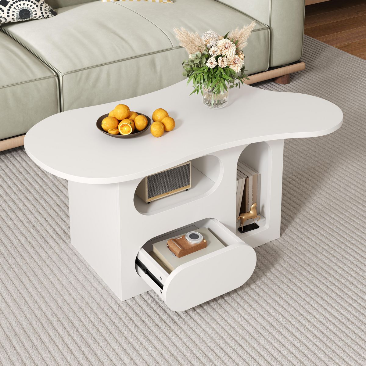 MERAX Table basse forme atypique blanc - 45x97 cm panneaux de particules