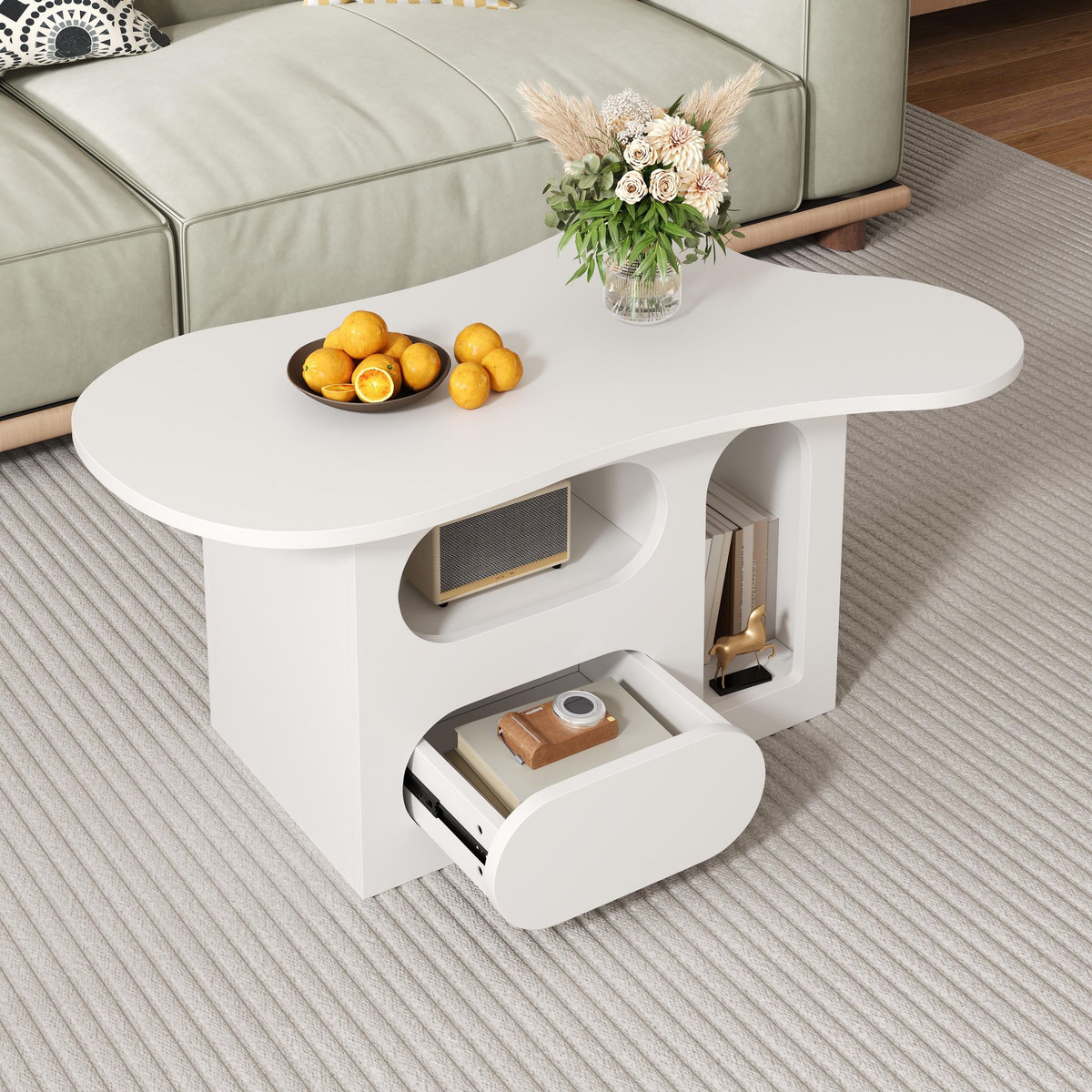 MERAX Table basse forme atypique blanc - 45x97 cm panneaux de particules