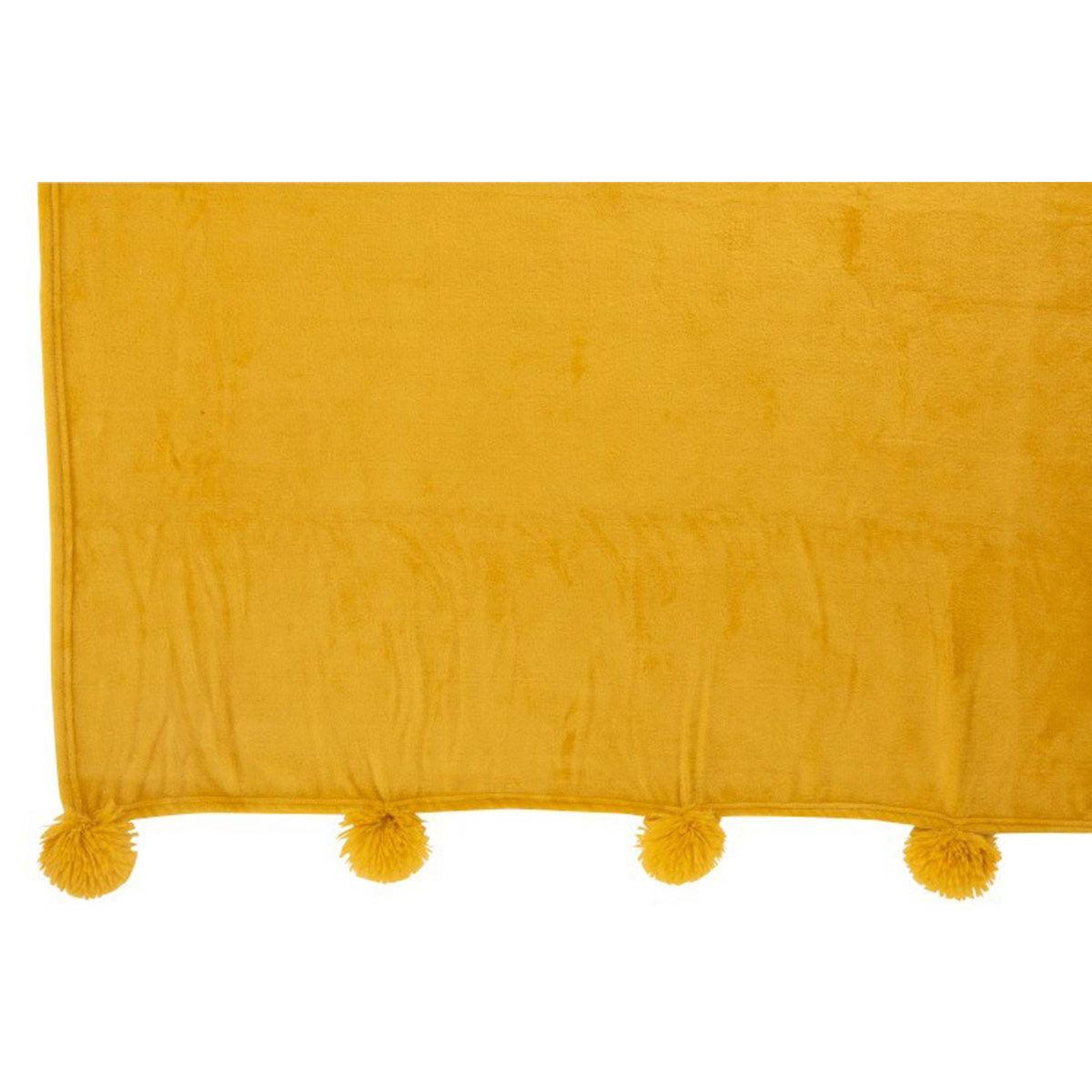 Voir la diapositive 2 : J-LINE Plaid déco à pompons  polyes  130x170cm ocre