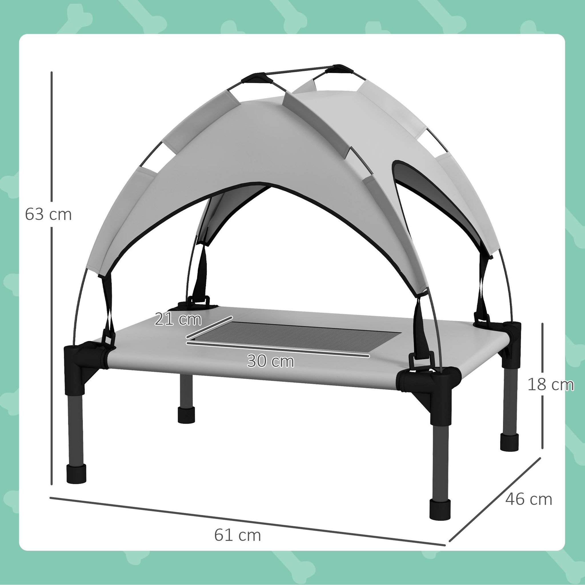 Voir la diapositive 3 : PAWHUT Lit chien surélevé - lit de camp chien - velum textilène micro-perforé sac transport gris