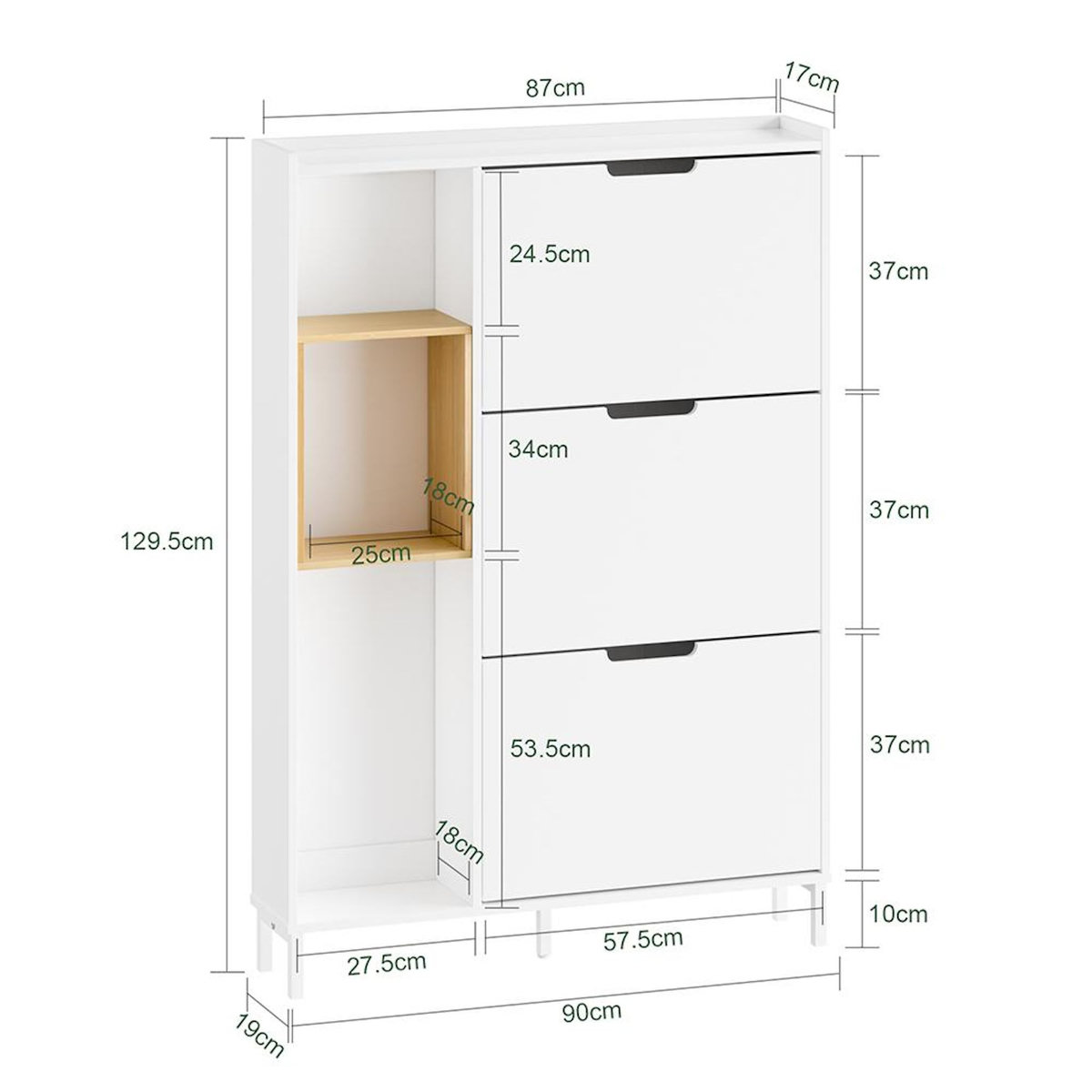 SOBUY SoBuy - Meuble À Chaussures 3 portes - Blanc - 87x90x129.5cm - Minimaliste - FSR209-NW