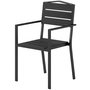 Voir la diapositive 5 : OUTSUNNY Lot de 4 chaises de jardin empilables avec accoudoirs métal époxy HDPE effet bois noir