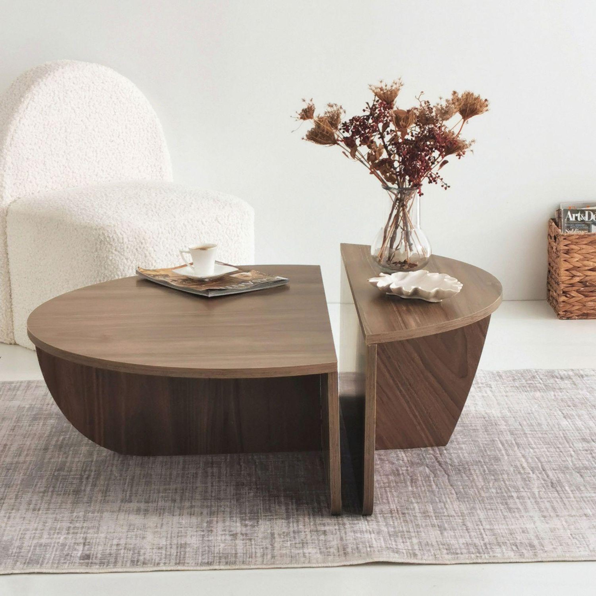 Voir la diapositive 5 : TOILINUX Table basse 2 demis-cercles en panneaux de particules diam.90cm
