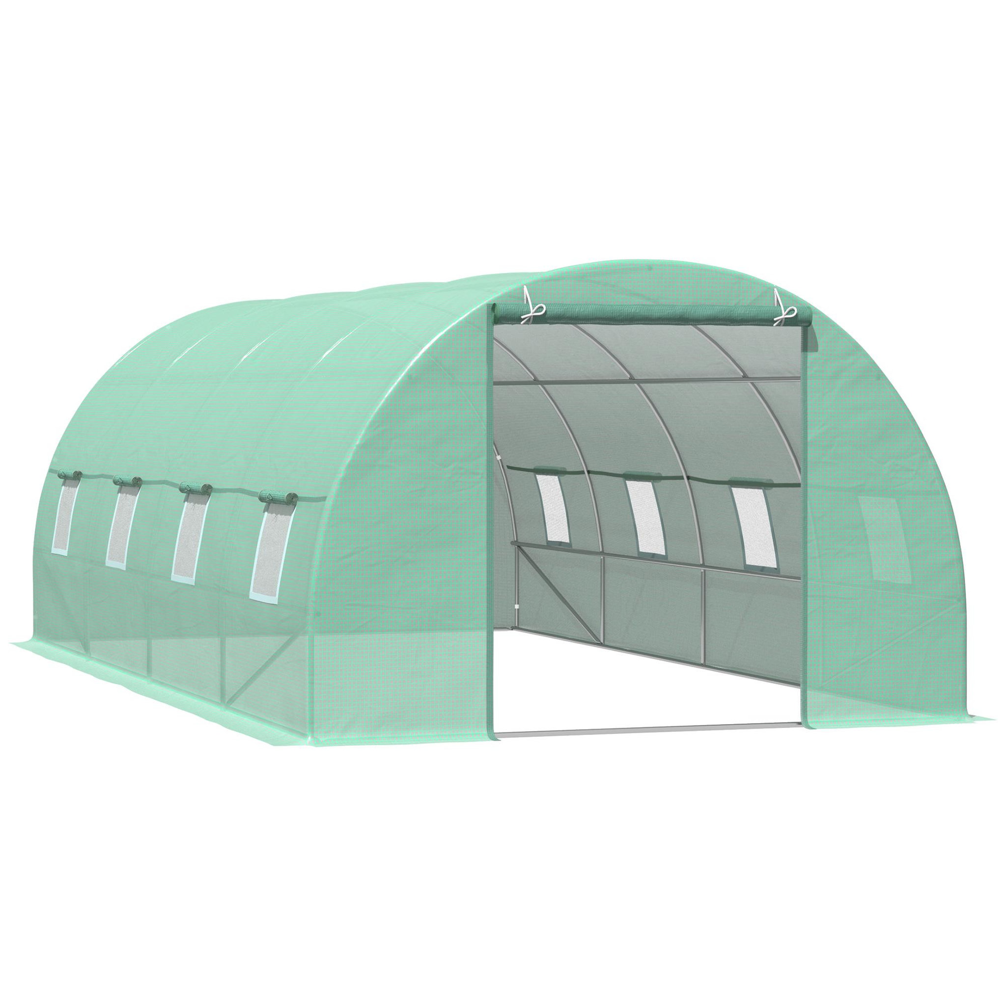 HOMCOM Serre de jardin tunnel 5,9l x 3l x 2h m châssis tubulaire acier galvanisé renforcé 2,5 cm 8 fenêtres 1 porte vert