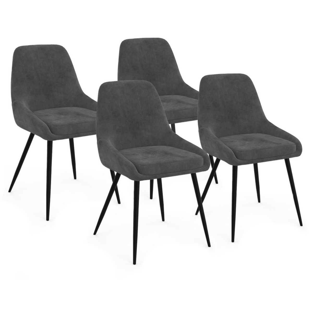 ID MARKET Lot de 4 chaises THALYA en velours gris foncé avec accoudoirs