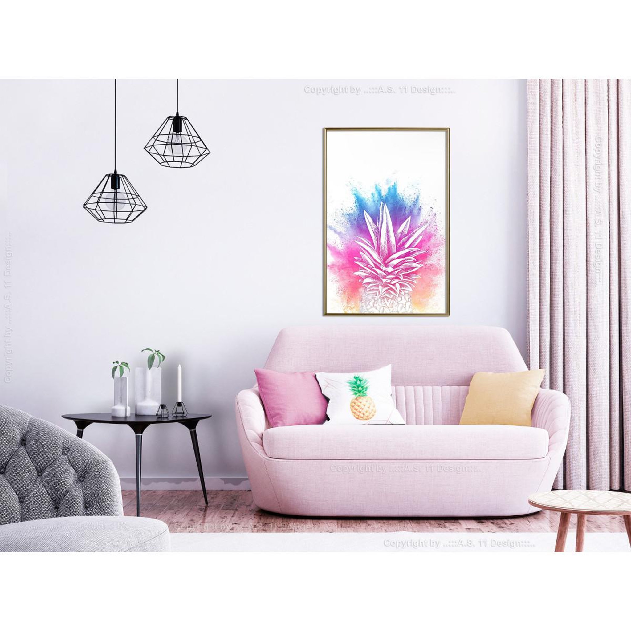Voir la diapositive 2 : Paris Prix Affiche murale encadrée  rainbow pineapple crown