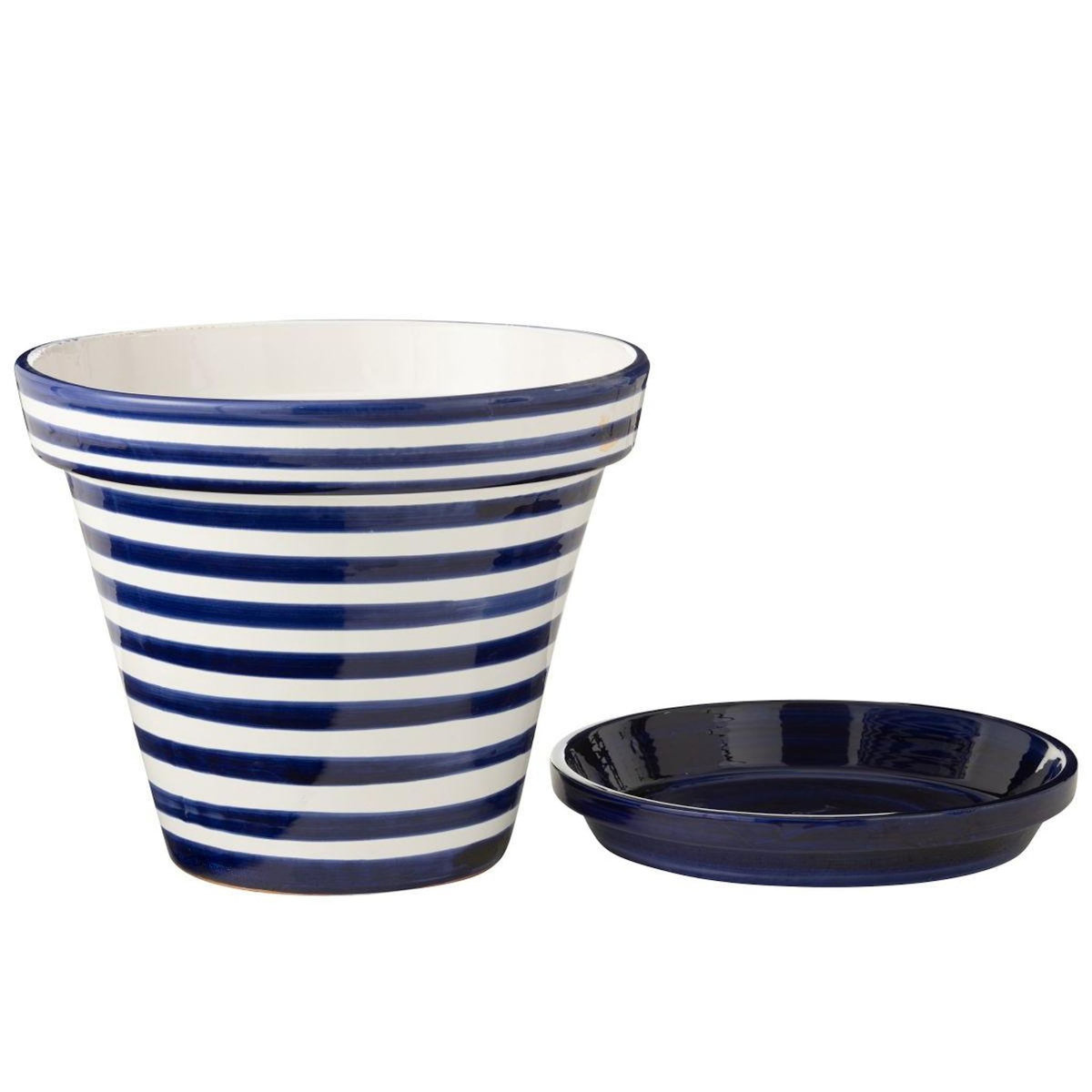 Paris Prix Pot Avec Soucoupe en Céramique  Granada Rayure  50cm Bleu Cobalt
