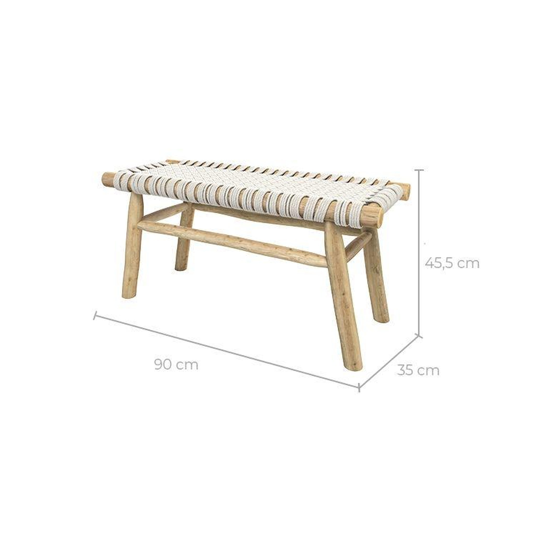 Voir la diapositive 4 : MAISON PAVANE Banc 2 places 90 cm tressé en macramé et branche de teck-kira