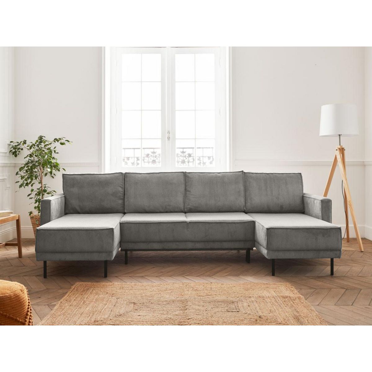 LISA DESIGN Charlie - canapé panoramique en u - 7 places - convertible avec coffre - en velours côtelé