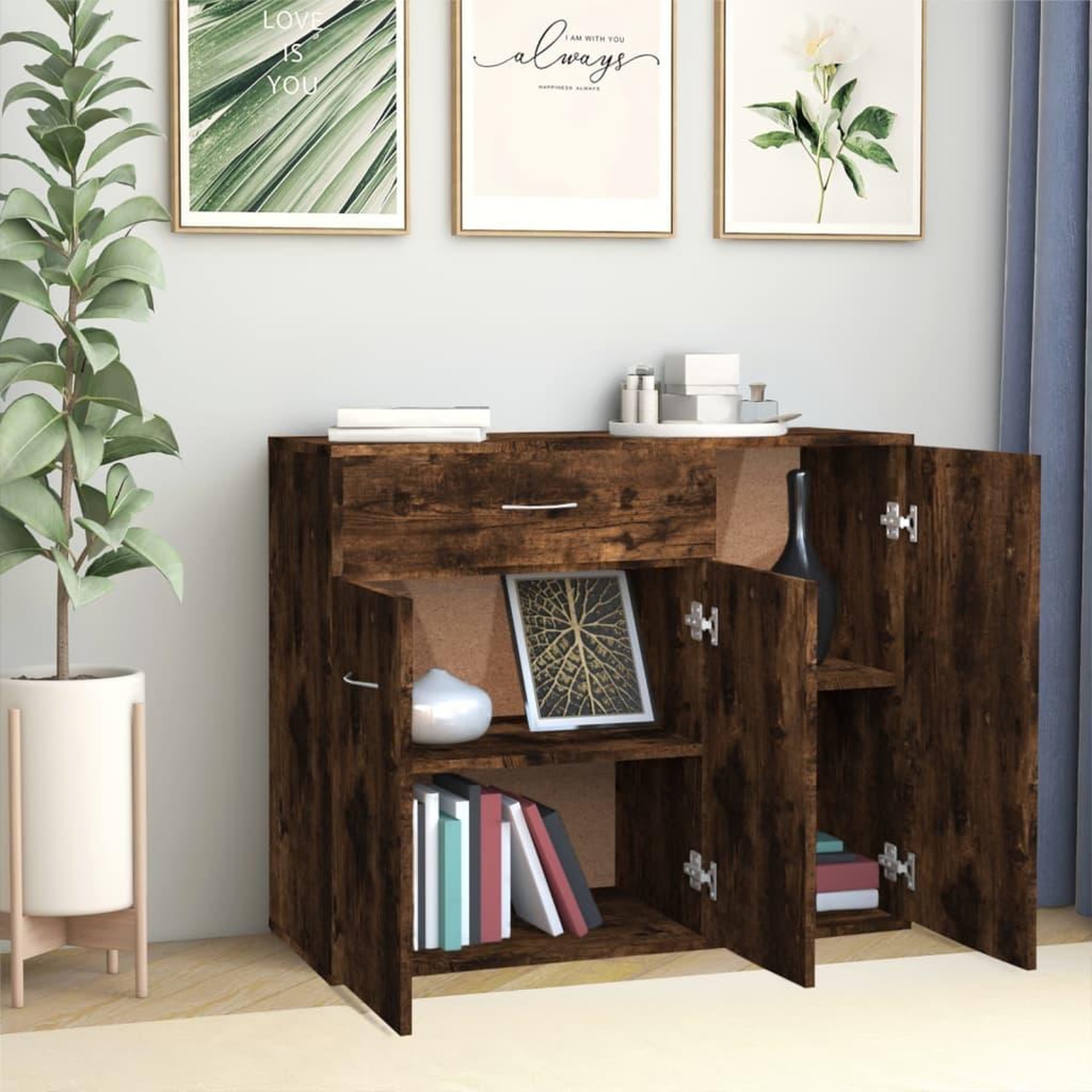Voir la diapositive 3 : VIDAXL Buffet Chene fume 88x30x70 cm Bois d'ingenierie