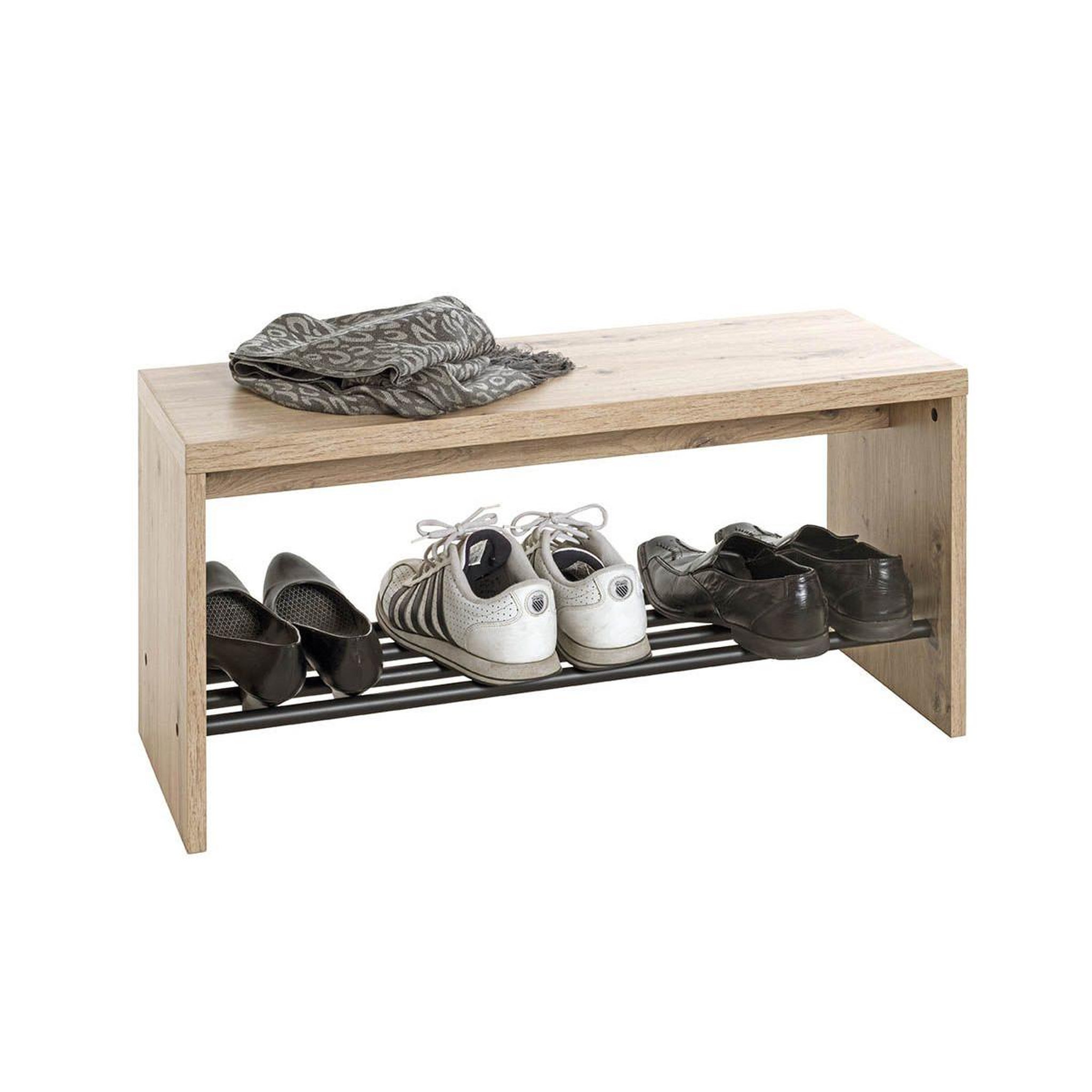 Voir la diapositive 2 : Paris Prix Meuble à chaussures & banc  miranda  80cm chêne & noir