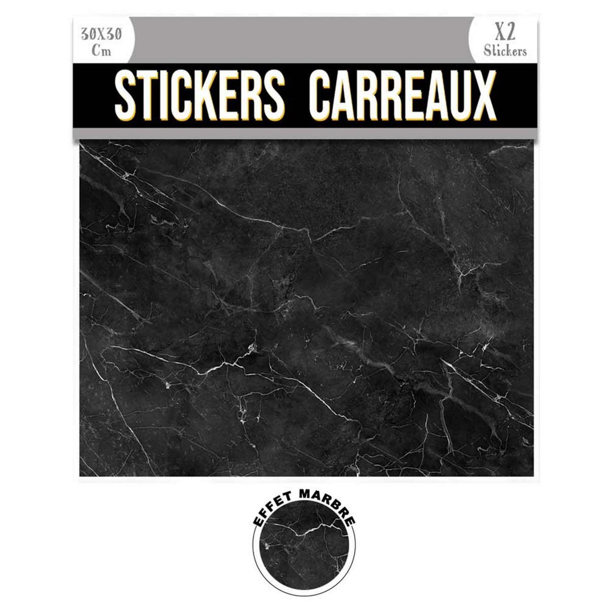 SUD TRADING 2 Stickers effet marbre - 30 x 30 cm - noir