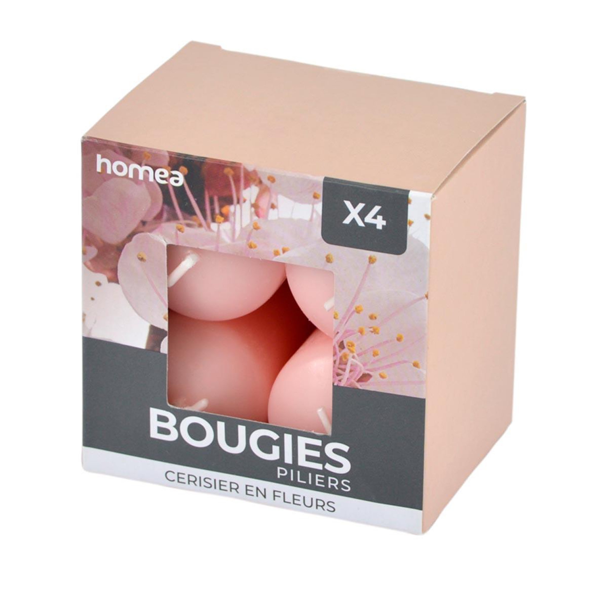 Voir la diapositive 3 : HOMEA Lot de 4 bougies pilier  essentiel ii  6cm cerisier en fleurs