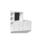 Voir la diapositive 4 : ID MARKET Meuble de rangement en escalier LIAM 4 niveaux bois blanc + porte/tiroirs blancs fond gris